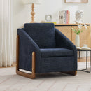 Modern Chenille Upholstered Armchair With Wooden Side Frame
