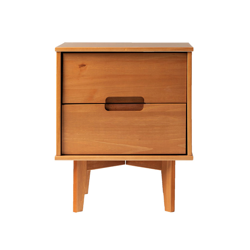 Mid-Century Modern 2 Drawer Solid Wood Nighstand With Cutout Handles