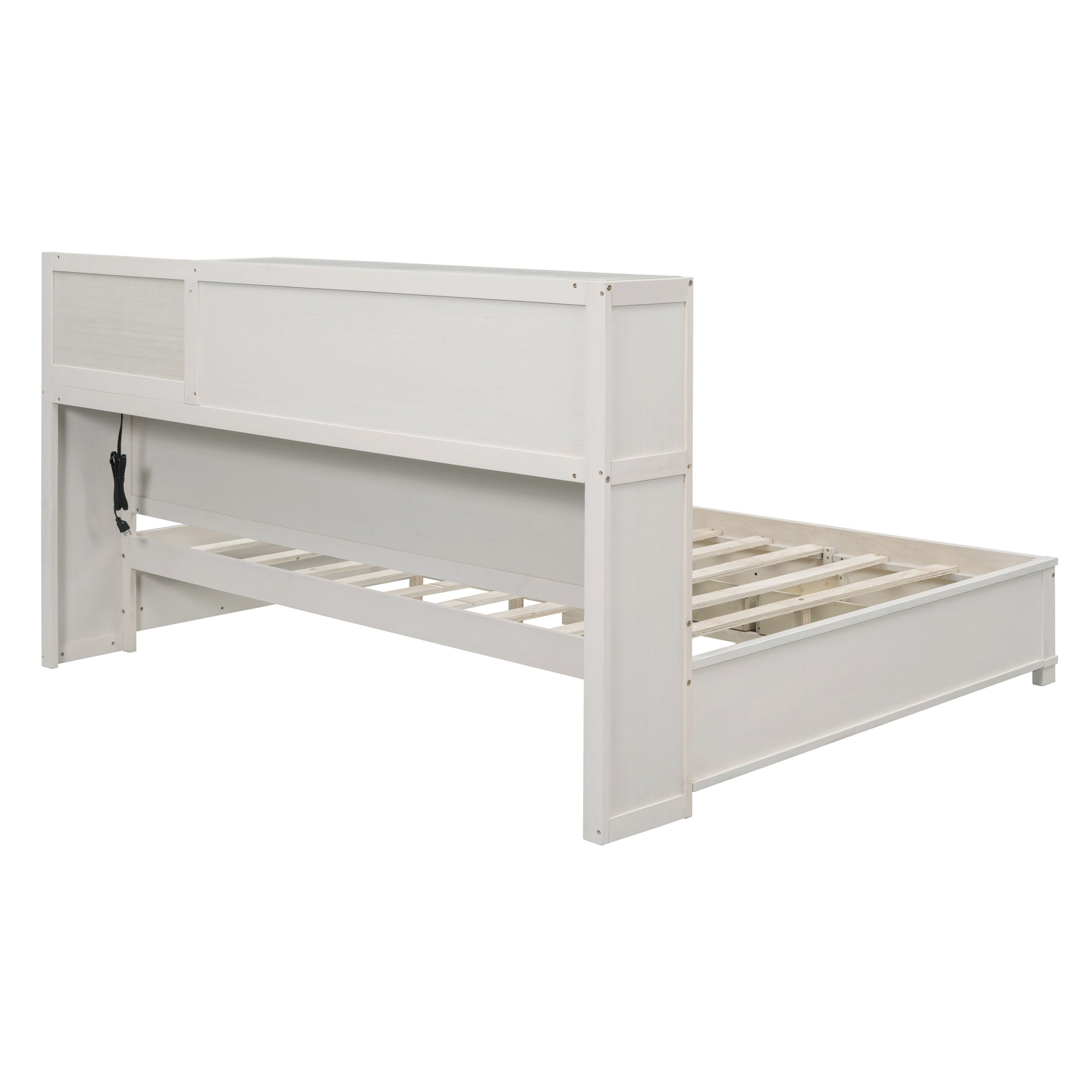 Full Size Wooden Daybed with 3 Storage Drawers, Upper Soft Board, shelf, and a set of Sockets and USB Ports, White - Atlantic Fine Furniture Melbourne FL