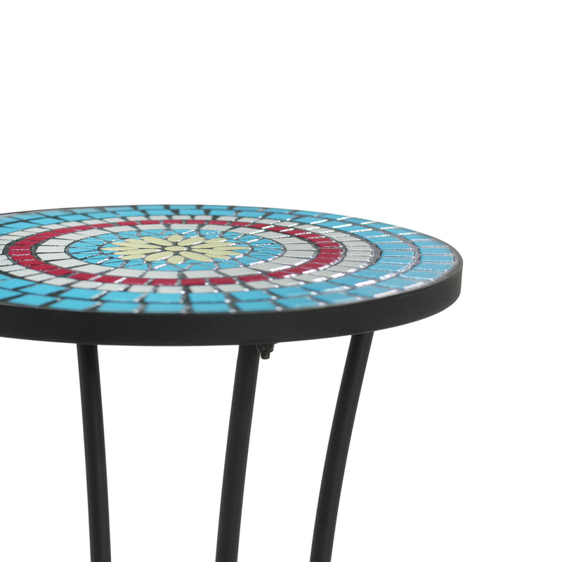 Ceramic Tile And Iron Patio Side Table With Shelf