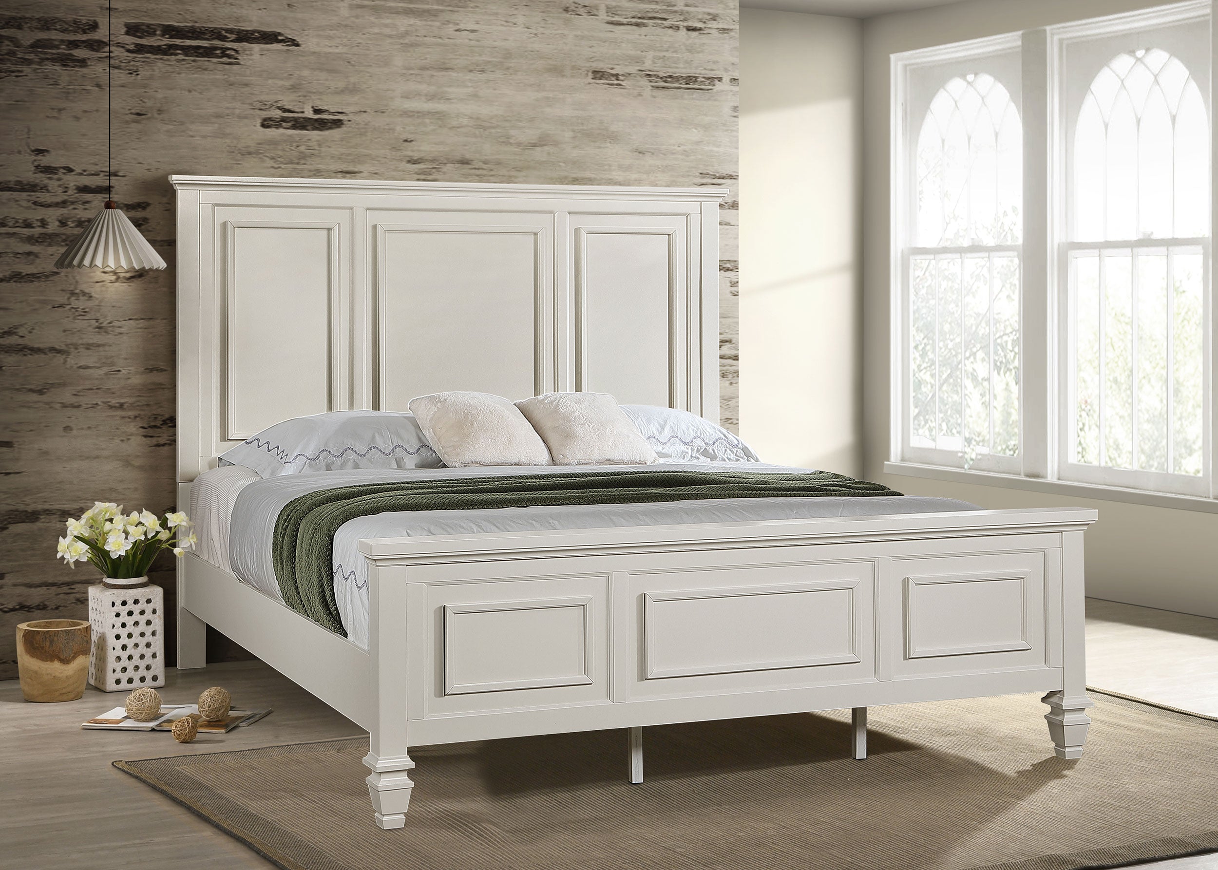 Sandy Beach 63-inch Eastern King Wood Panel Bed Cream White — view 2