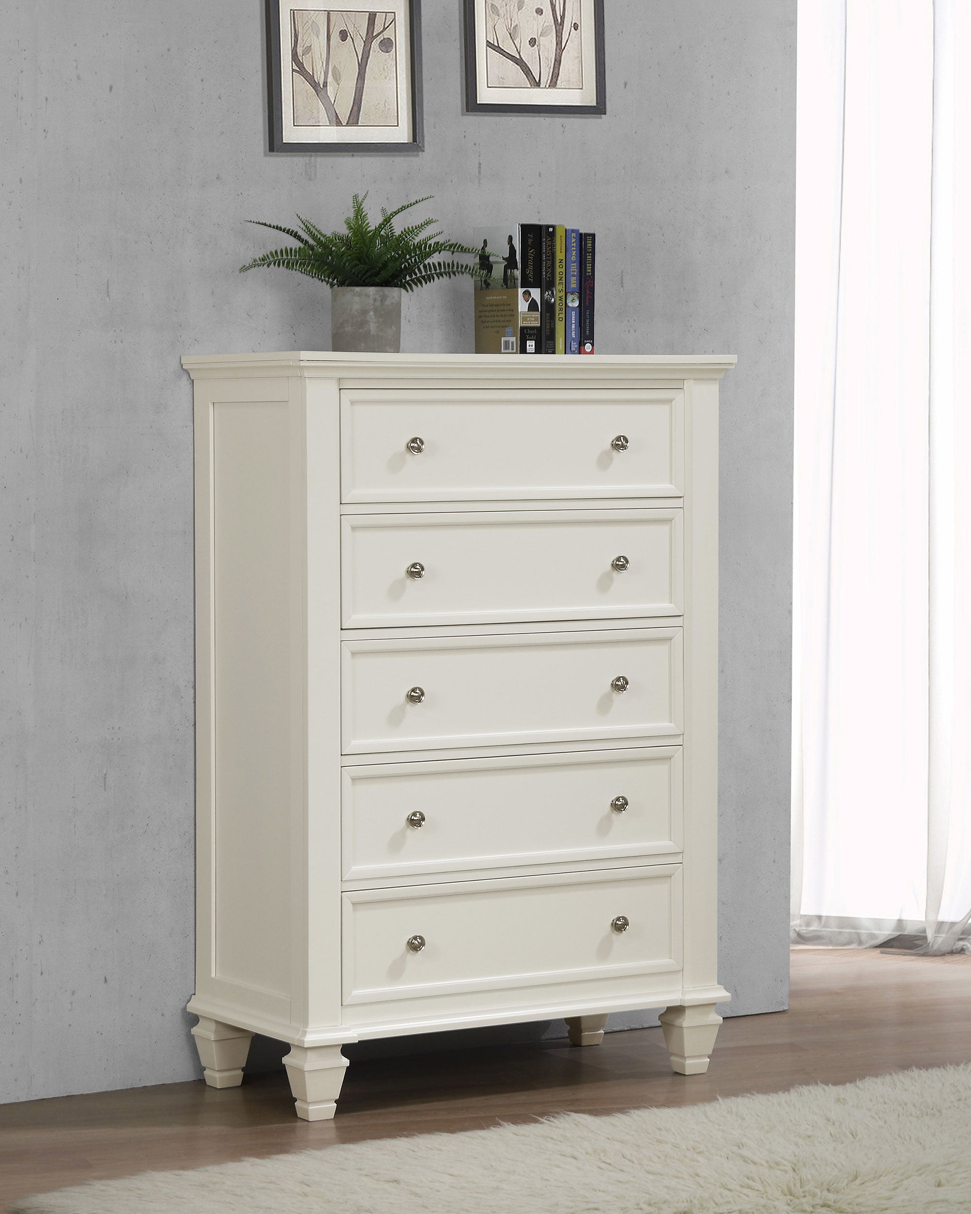 Sandy Beach 5-drawer Bedroom Chest Cream White — view 2