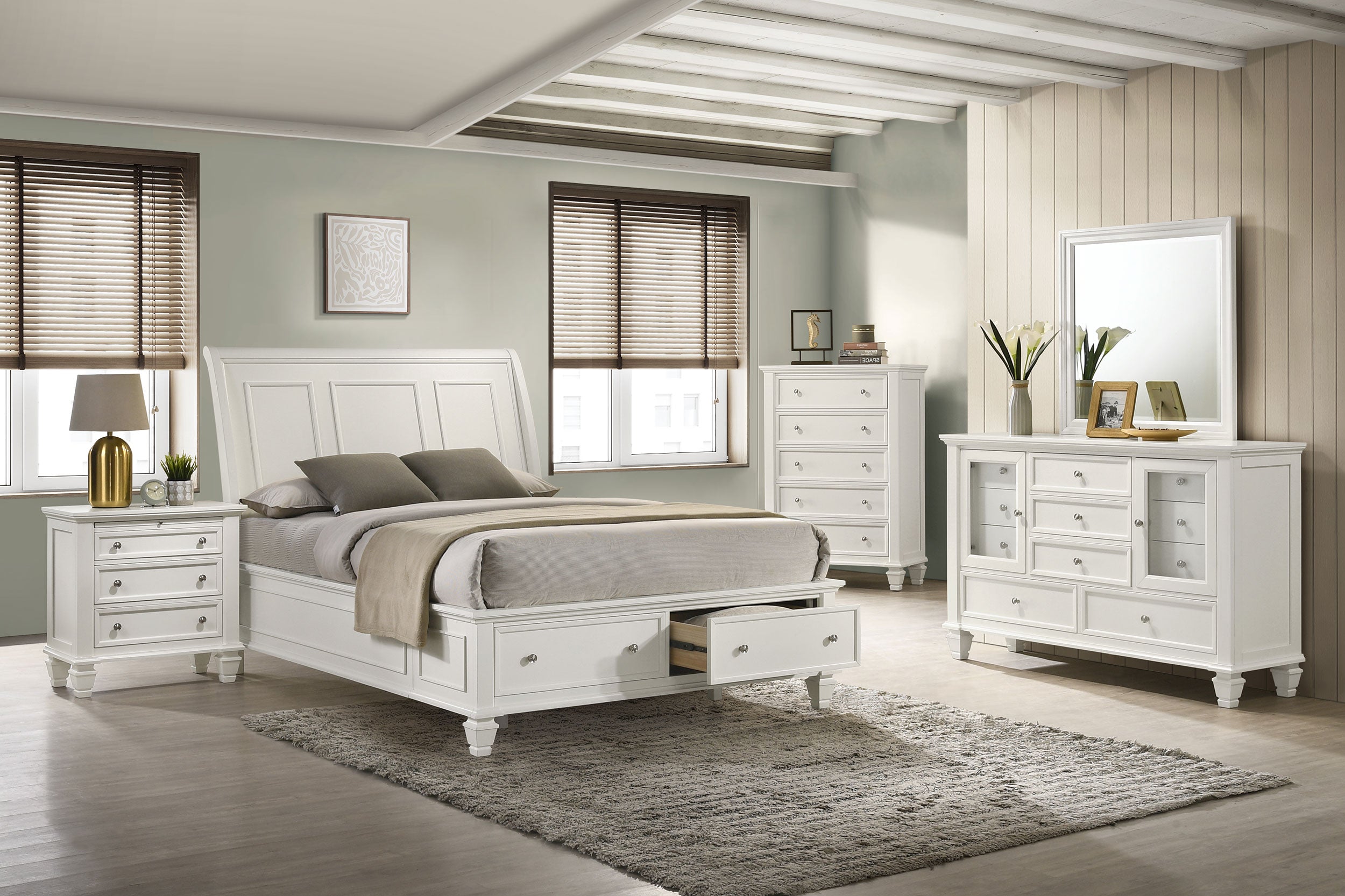 Sandy Beach 5-piece Eastern King Bedroom Set Cream White — view 1