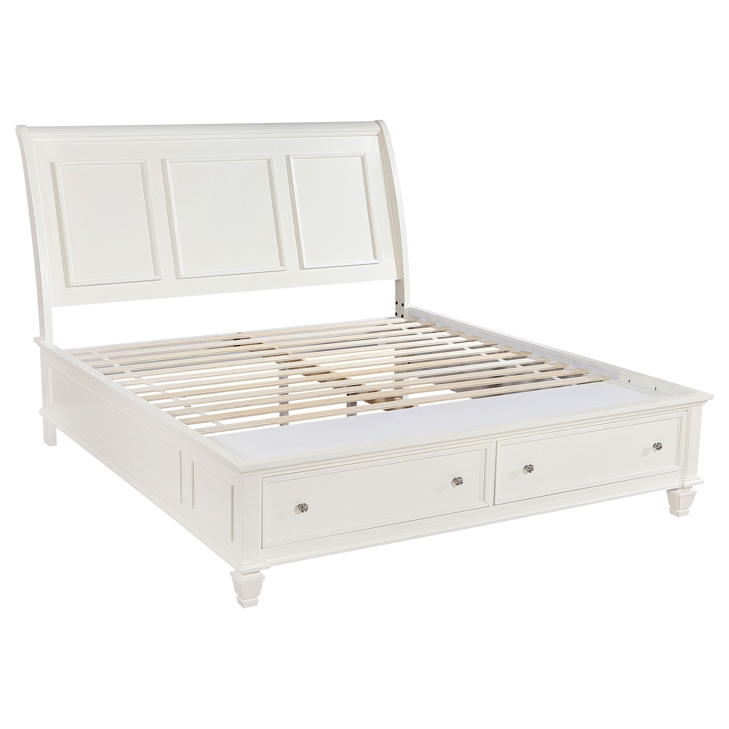 Sandy Beach Wood Eastern King Storage Panel Bed Cream White — view 1