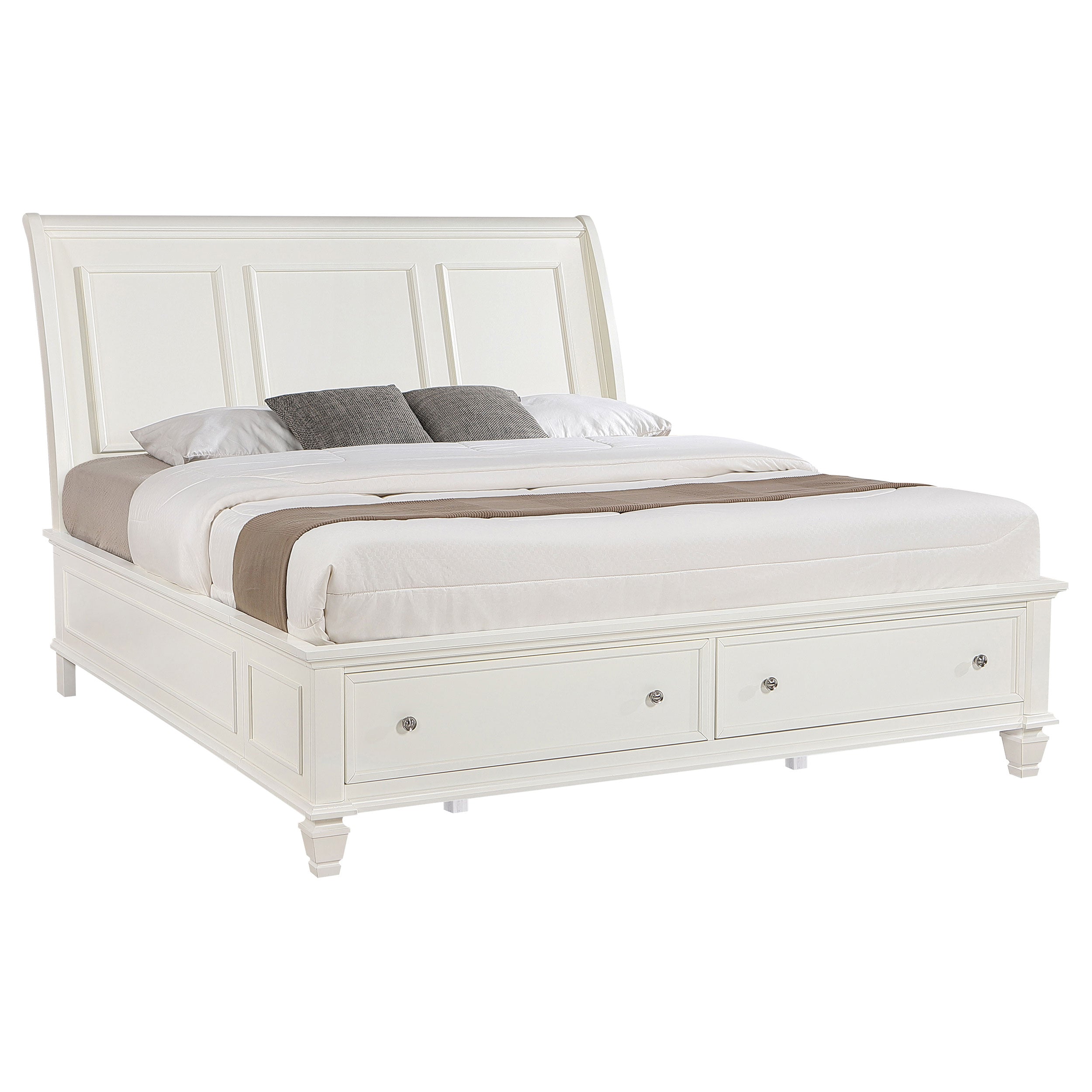 Sandy Beach Wood Eastern King Storage Panel Bed Cream White — view 3