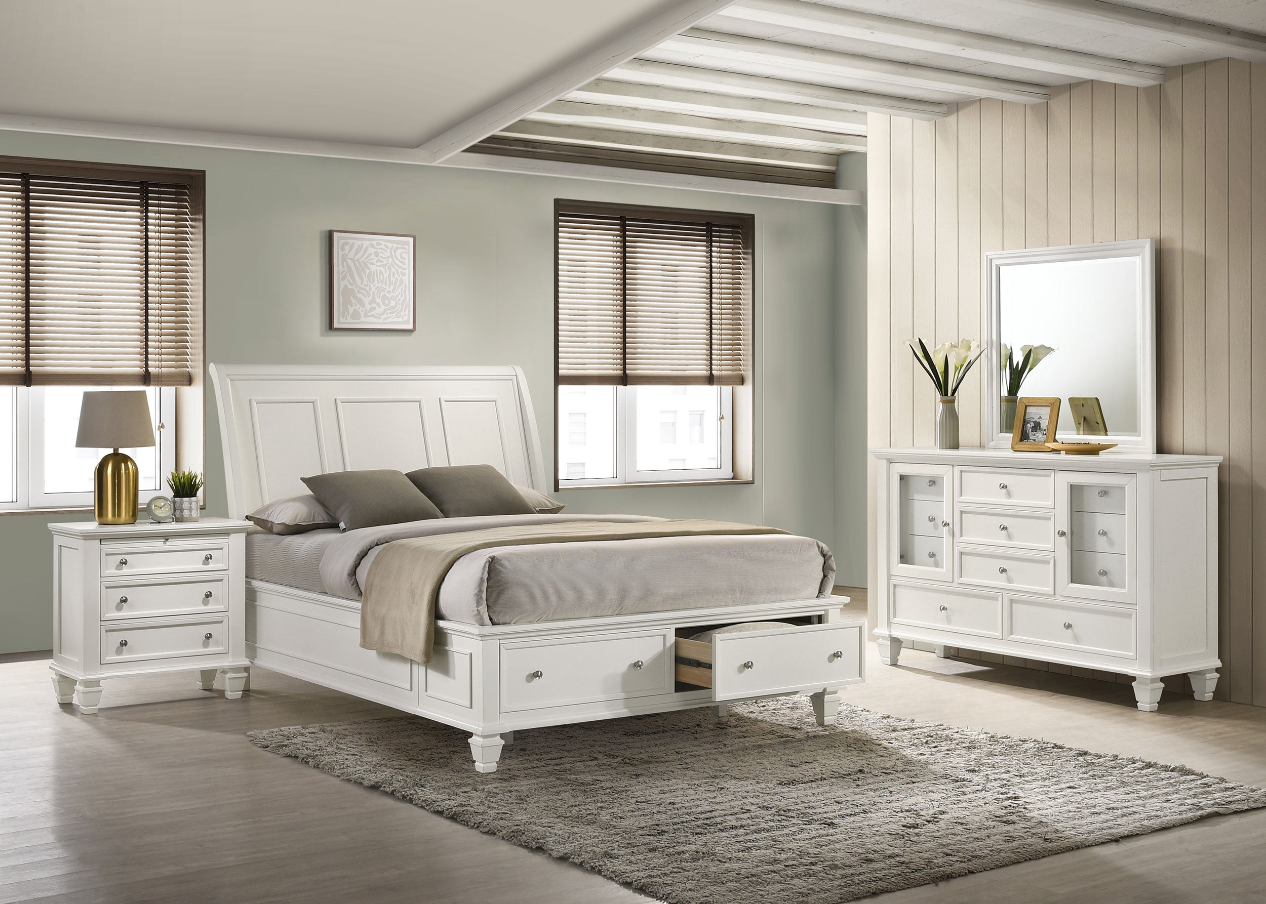 Sandy Beach 4-piece Queen Bedroom Set Cream White — view 1