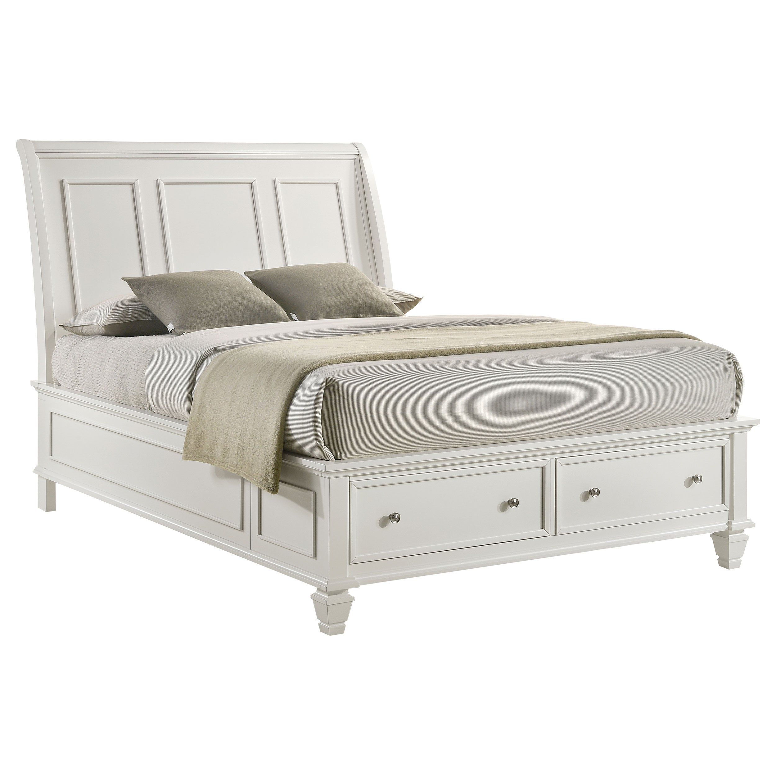 Sandy Beach Wood Queen Storage Panel Bed Cream White — view 3