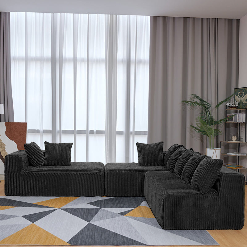 Modular U-Shaped Sectional Sofa, 4 Seater Chaise Lounge With Reversible Design Striped - Black