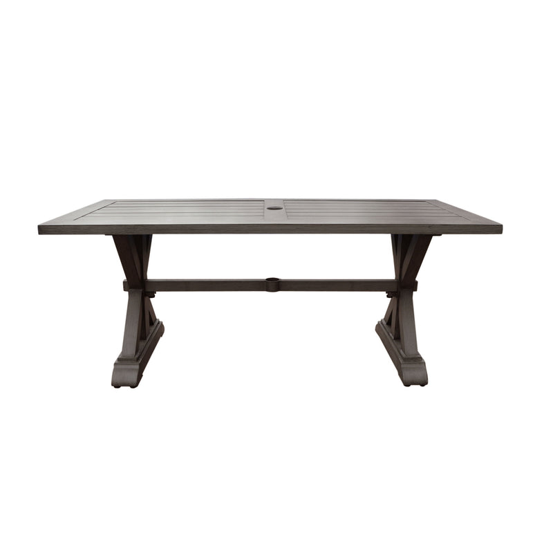 Modern Outdoor Dining Table With X Shaped Legs, Umbrella Hole