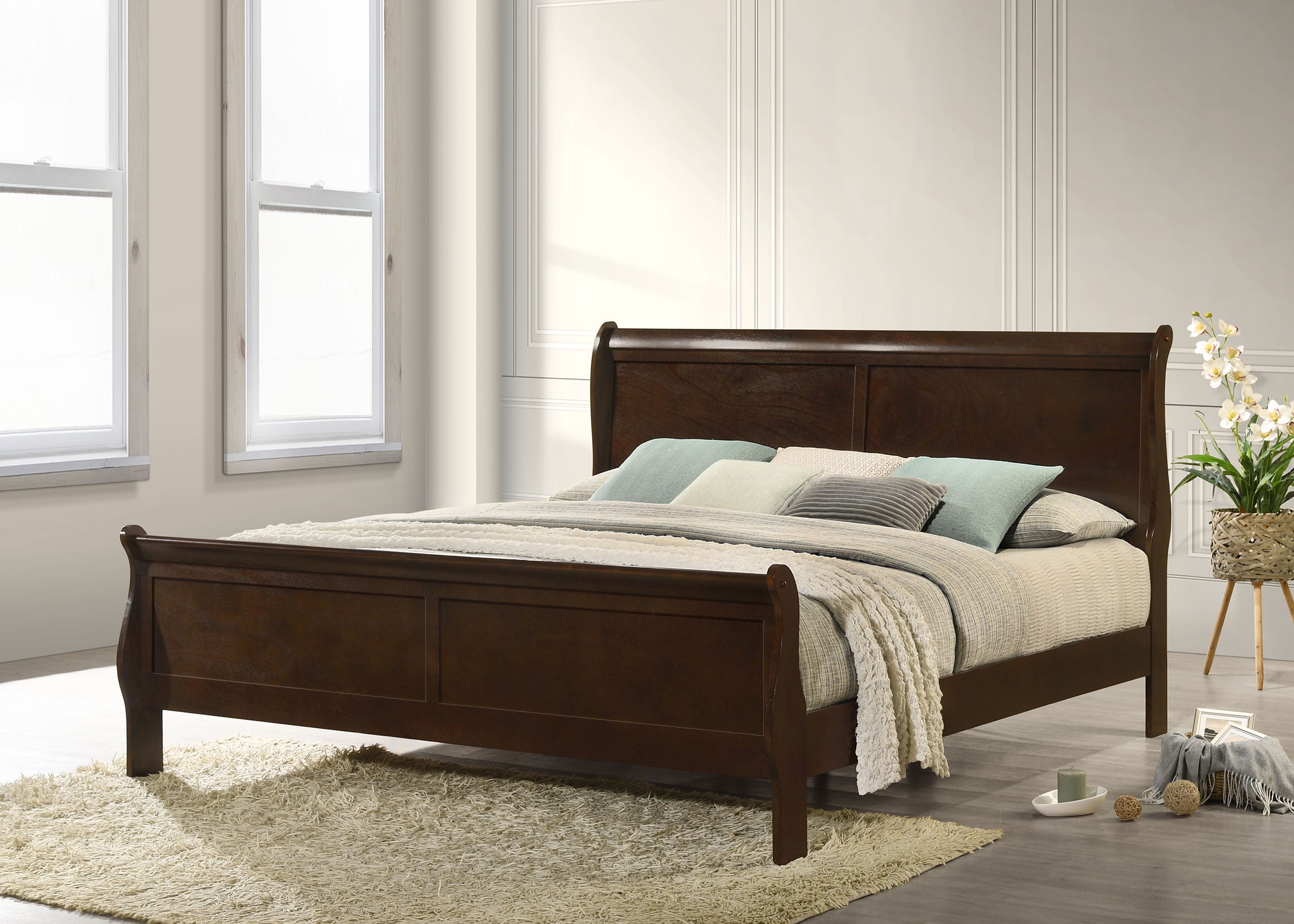 Louis Philippe Wood Eastern King Sleigh Bed Cappuccino — view 2