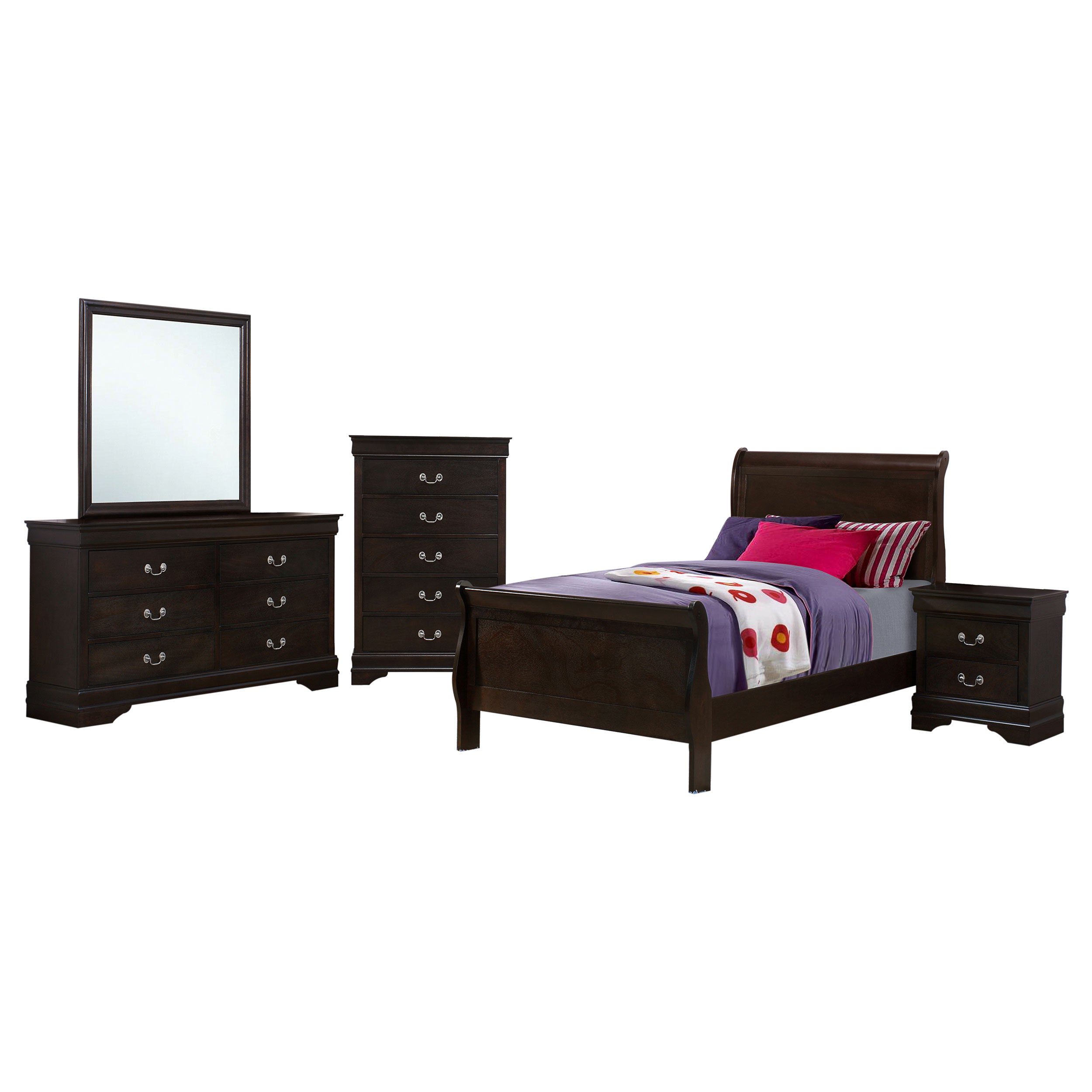 Louis Philippe 5-piece Twin Bedroom Set Cappuccino — view 2