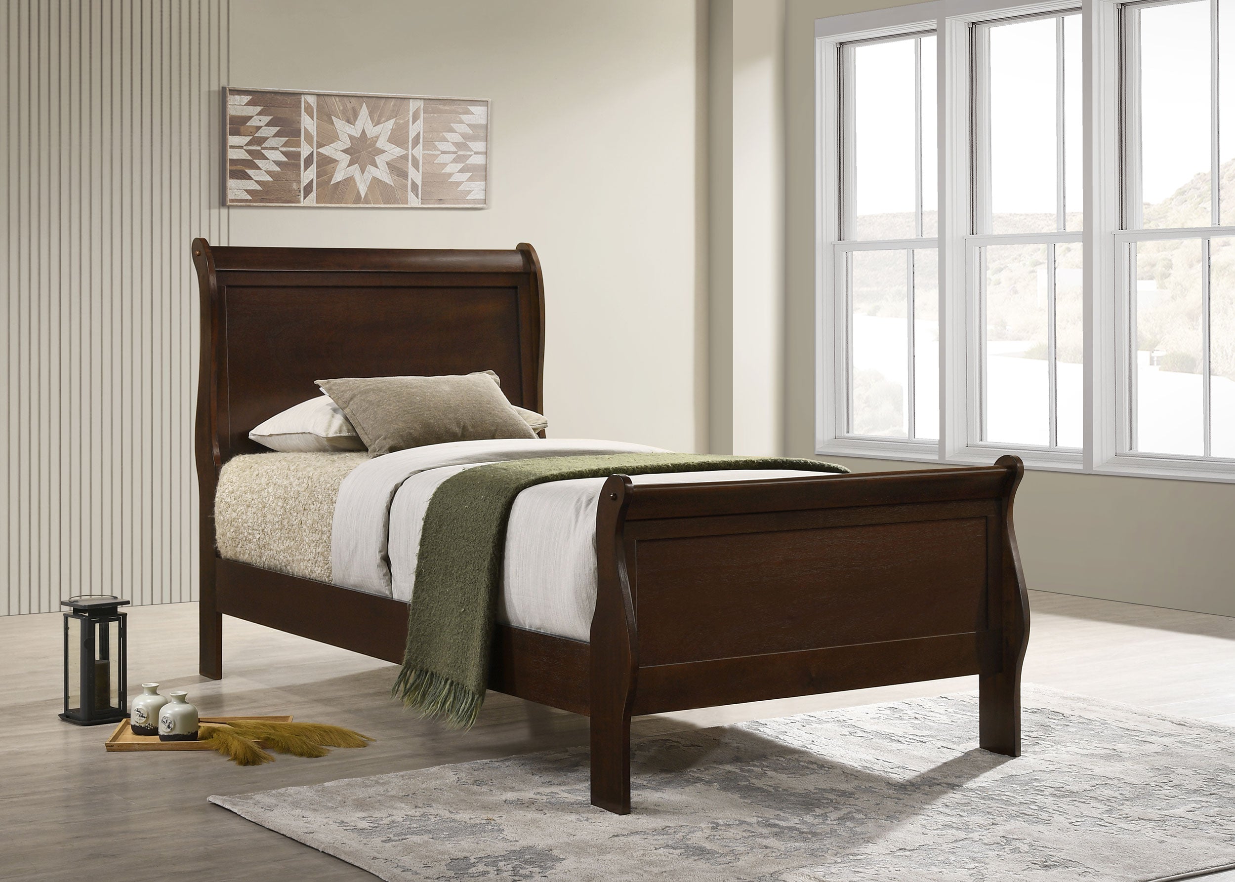 Louis Philippe Wood Twin Sleigh Bed Cappuccino — view 2