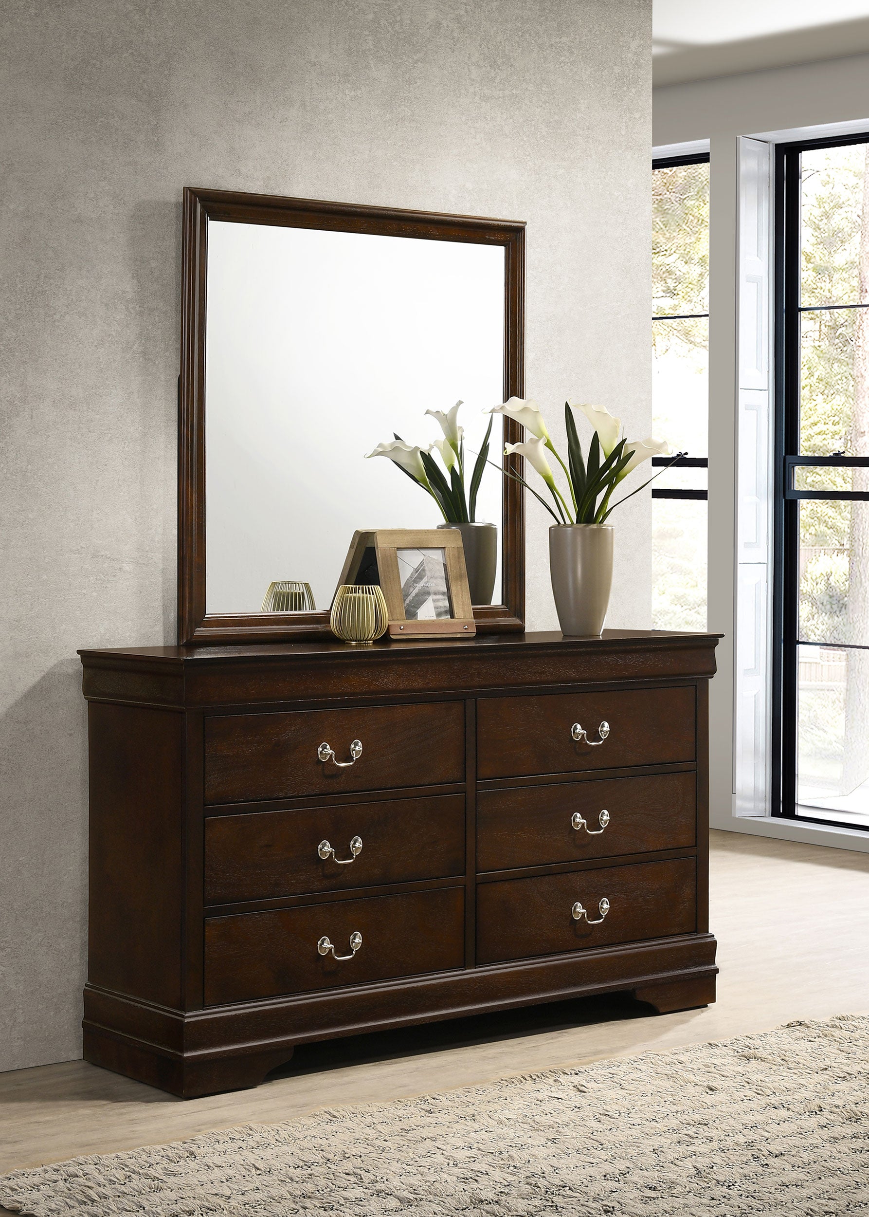 Louis Philippe 6-drawer Dresser with Mirror Cappuccino — view 2