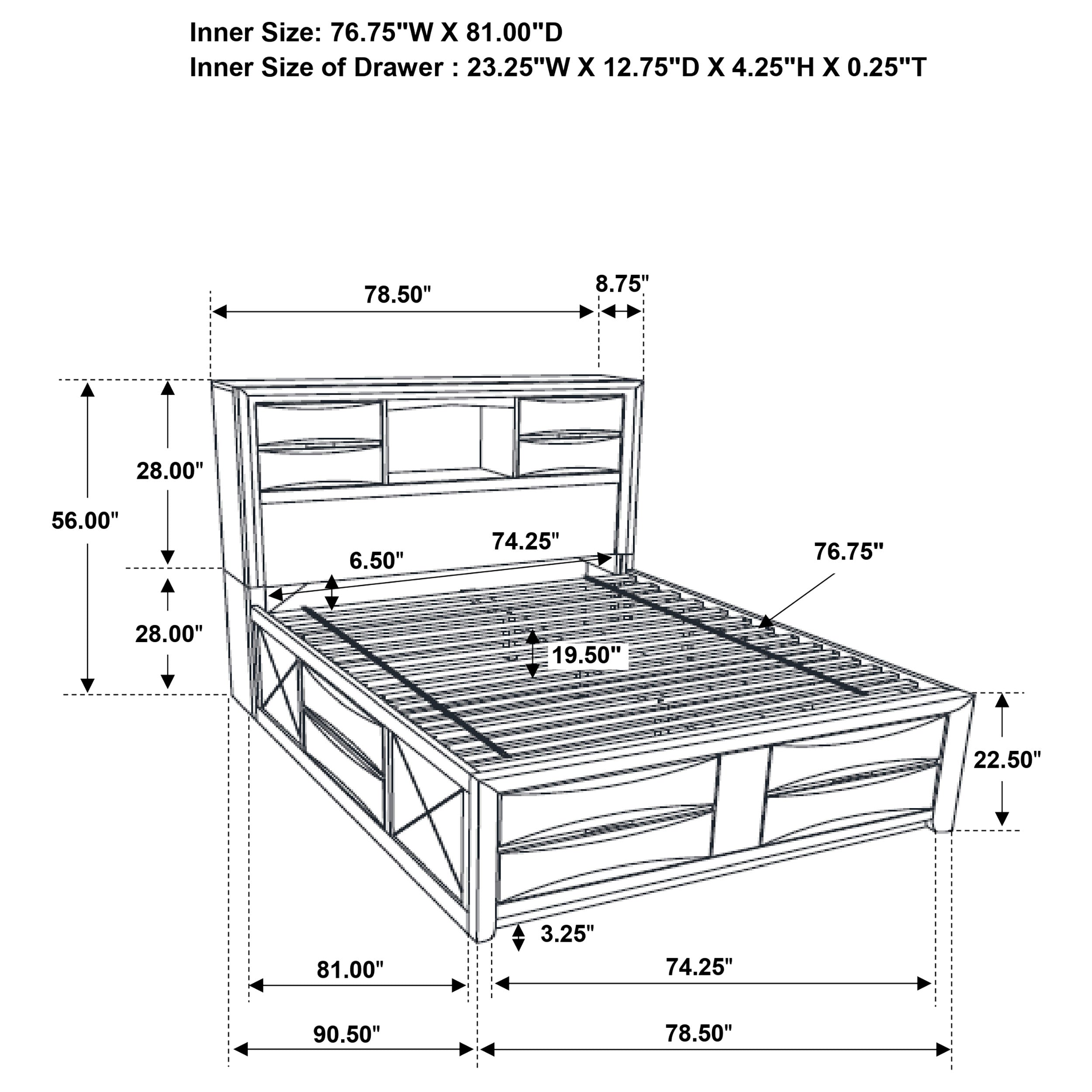 Briana Wood Eastern King Storage Bookcase Bed Black — view 10