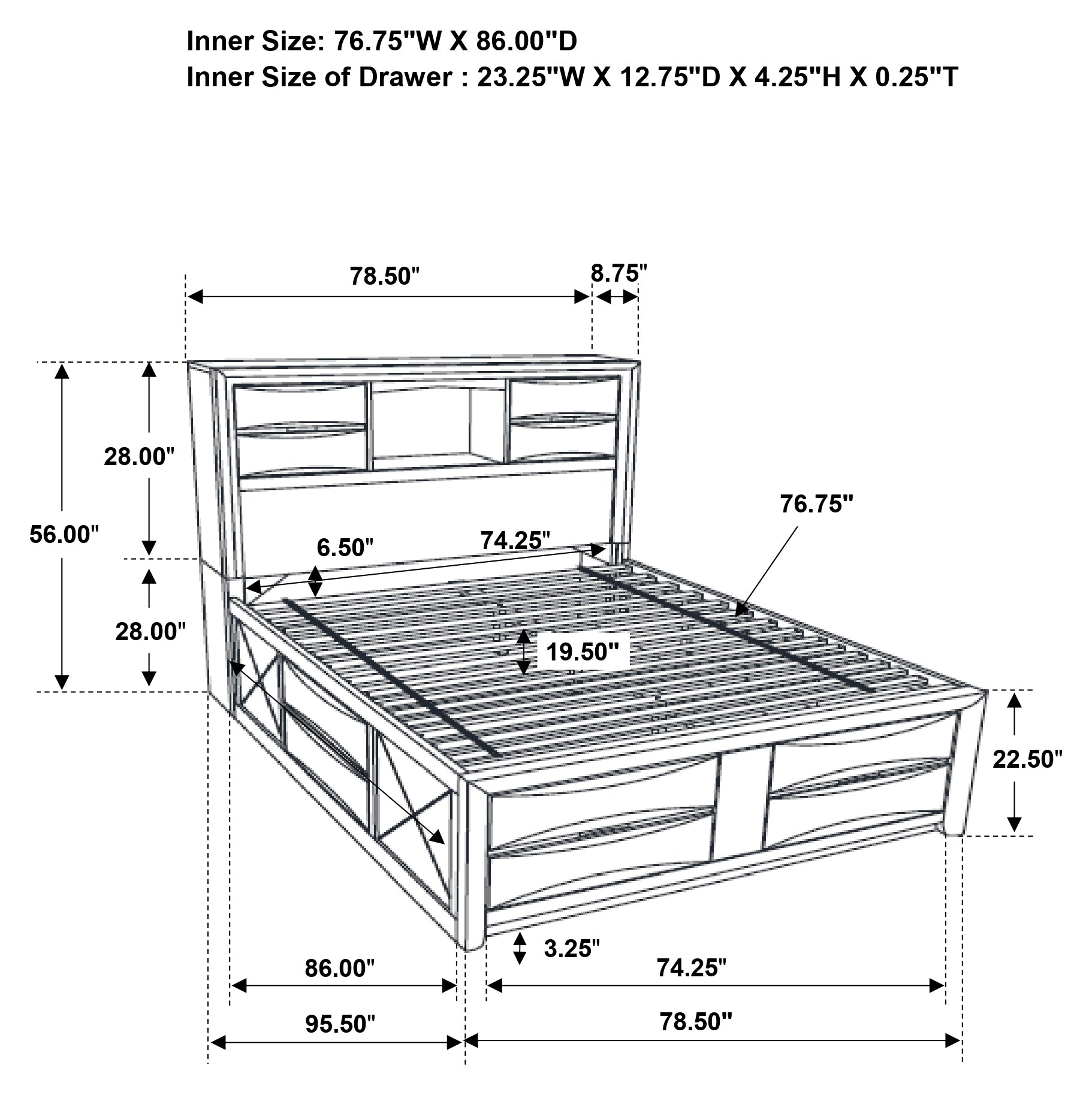 Briana Wood California King Storage Bookcase Bed Black — view 9