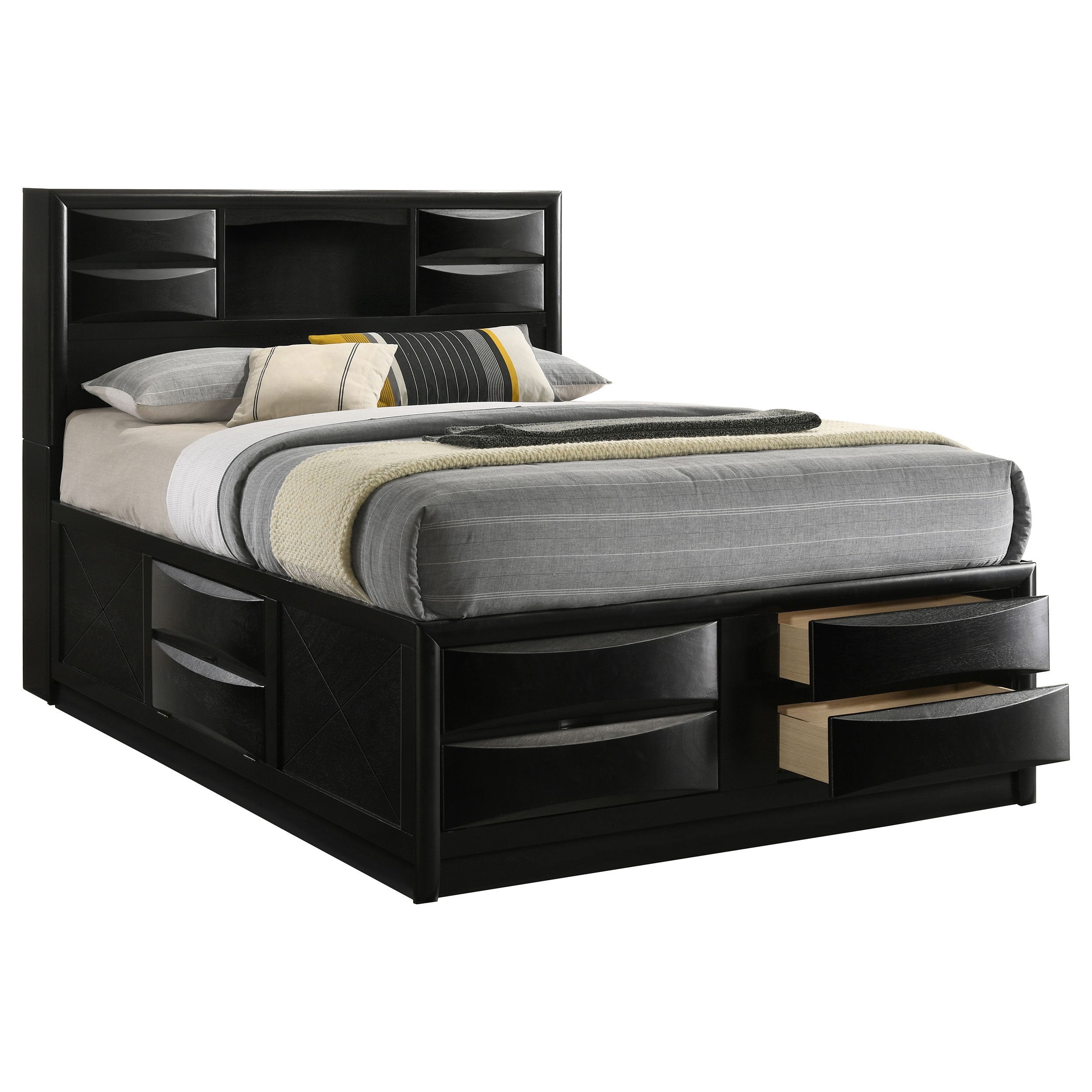 Briana Wood Queen Storage Bookcase Bed Black — view 3