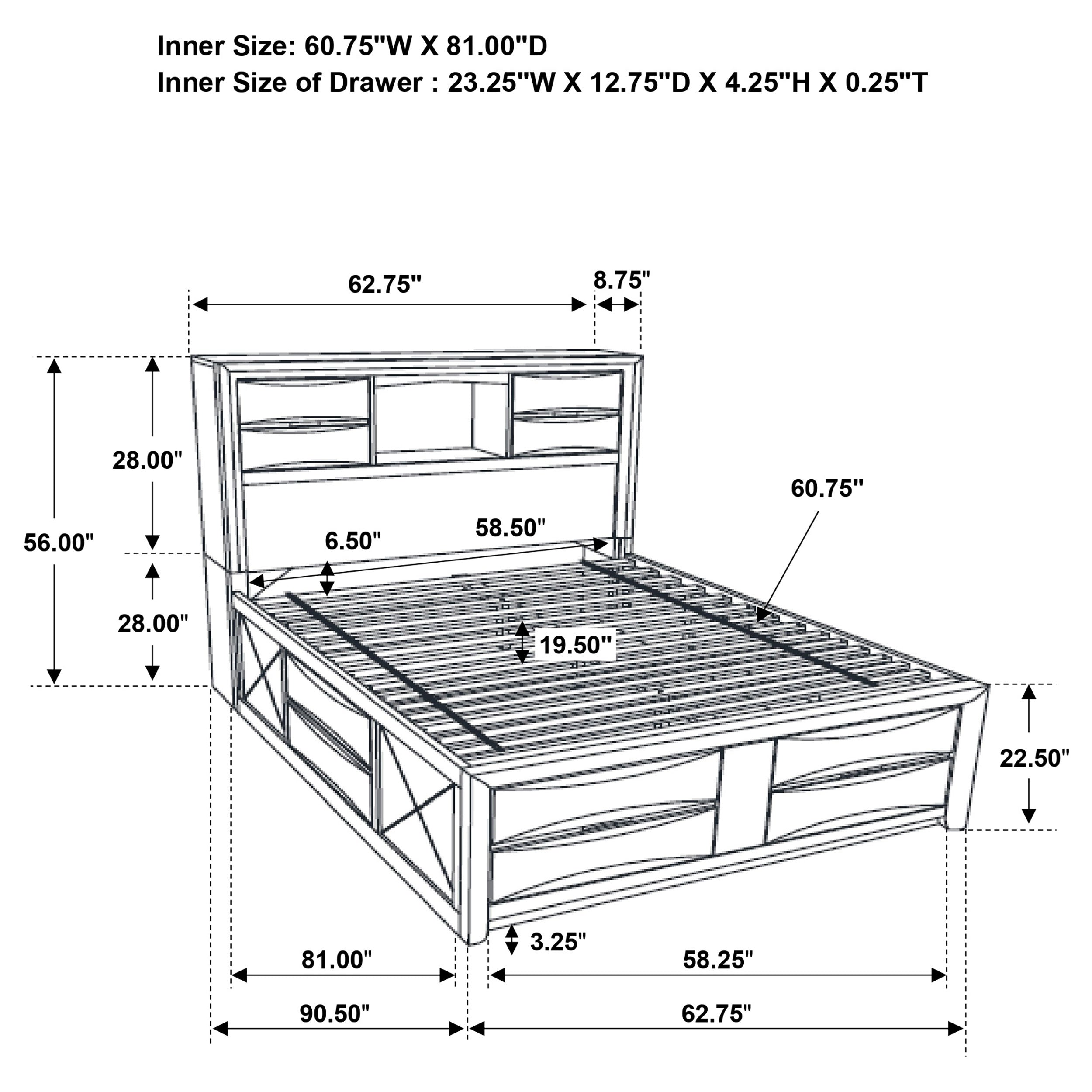 Briana Wood Queen Storage Bookcase Bed Black — view 10