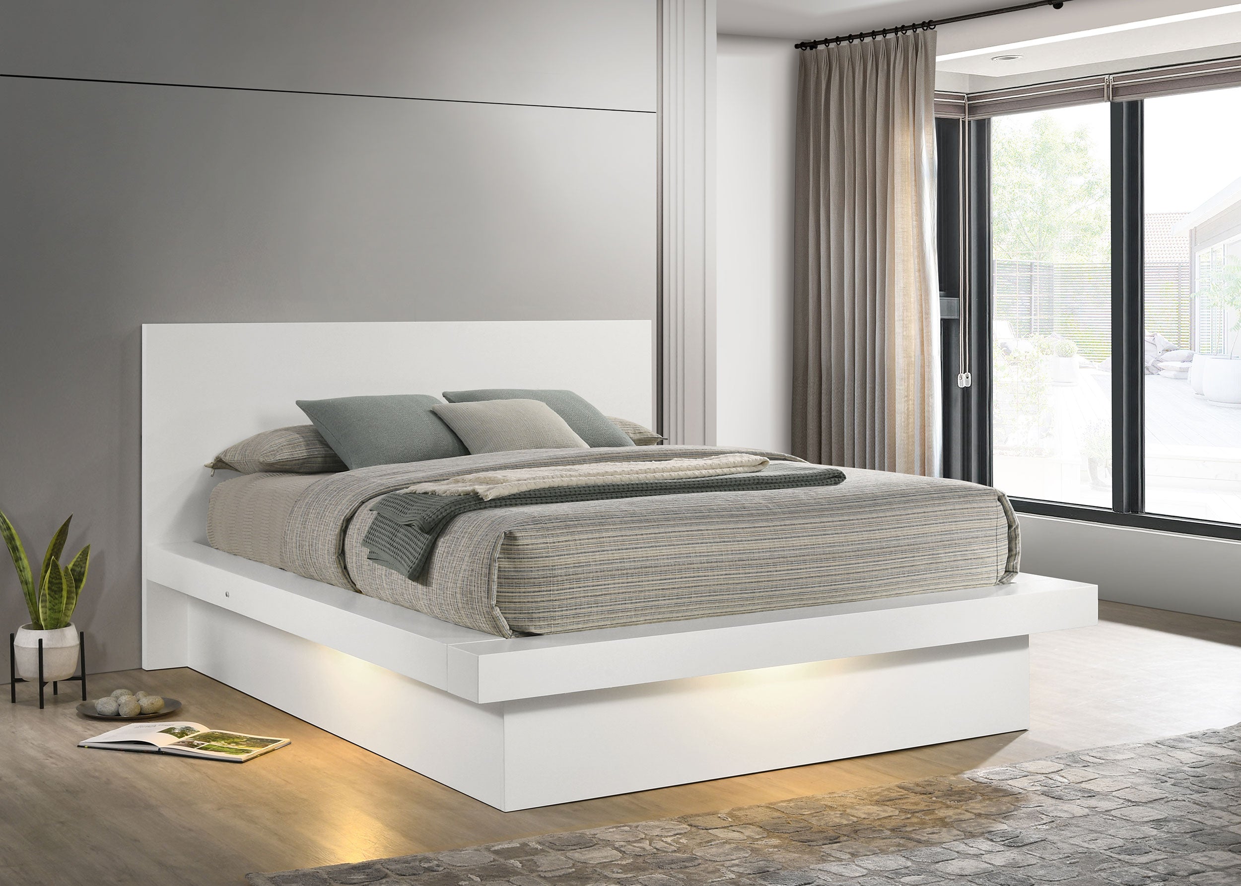 Jessica Wood Eastern King LED Panel Bed Snow White — view 2