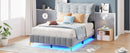 Full Size Velvet Platform Bed with LED Frame and Stylish Mental Bed Legs, Gray