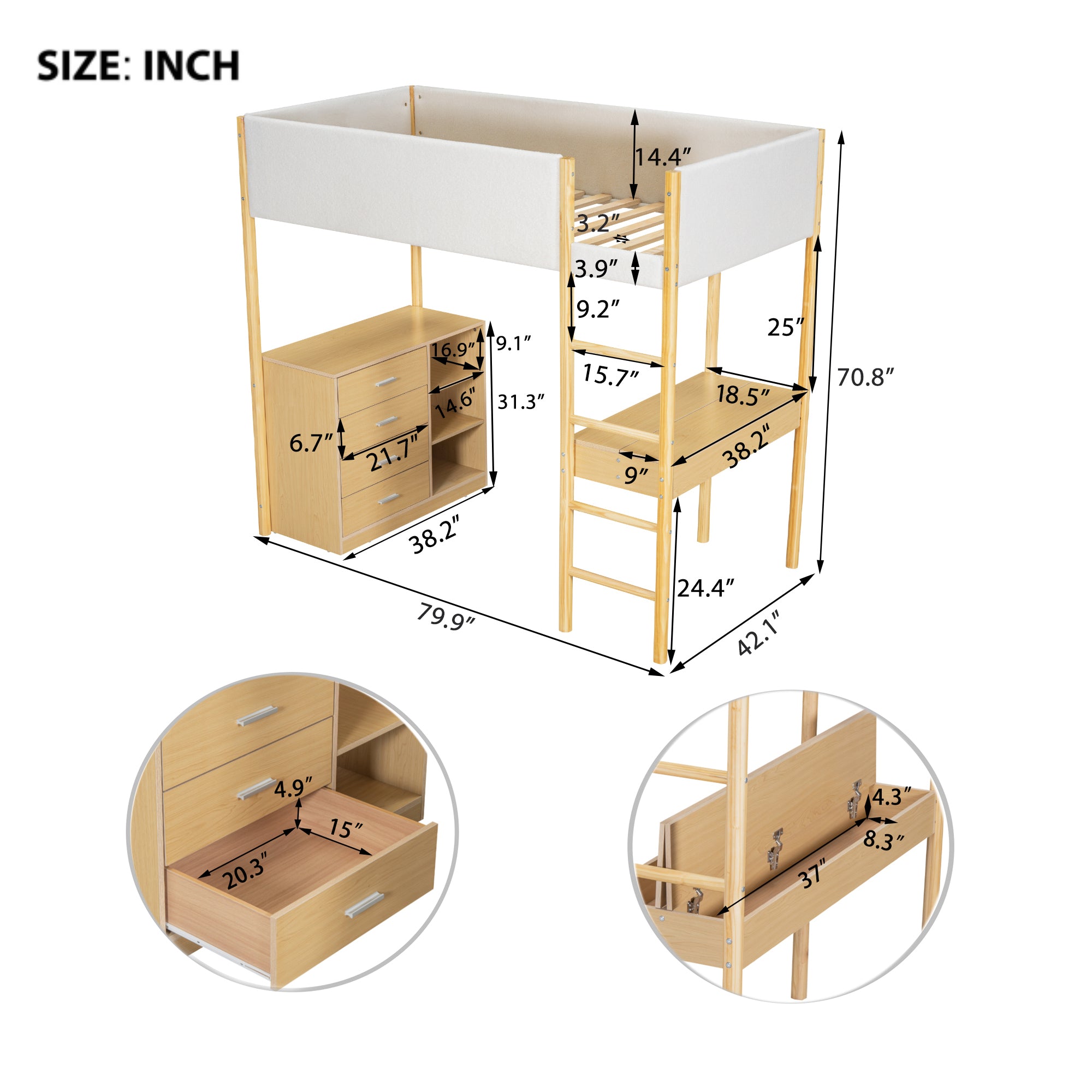 Twin Size Teddy FleeceLoft Bed Wood Bed, Natural - Atlantic Fine Furniture Melbourne FL