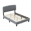 Full size Adjustable Headboard with Fine Linen Upholstery and Button Tufting for Bedroom,  Wave Top  Light Gray