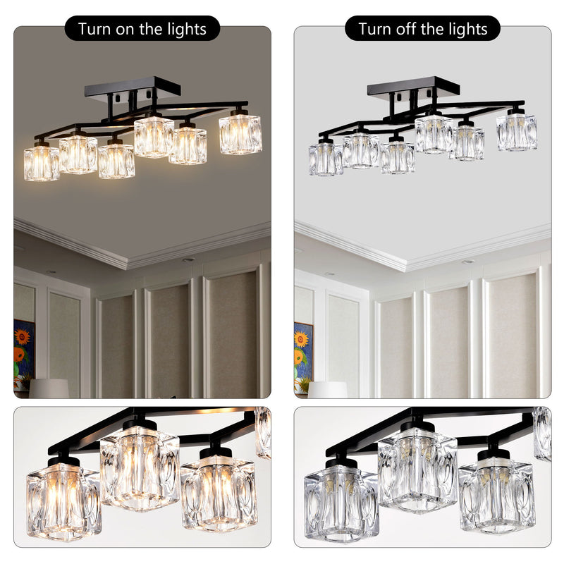 6 Light Crystal Ceiling Light For Dining Room, Modern Ceiling Lamp With Light Fixture For Entryway, Lobby, Kitchen, Bedroom, Living Room, Conference Room, (6*G9 Bulbs Included)