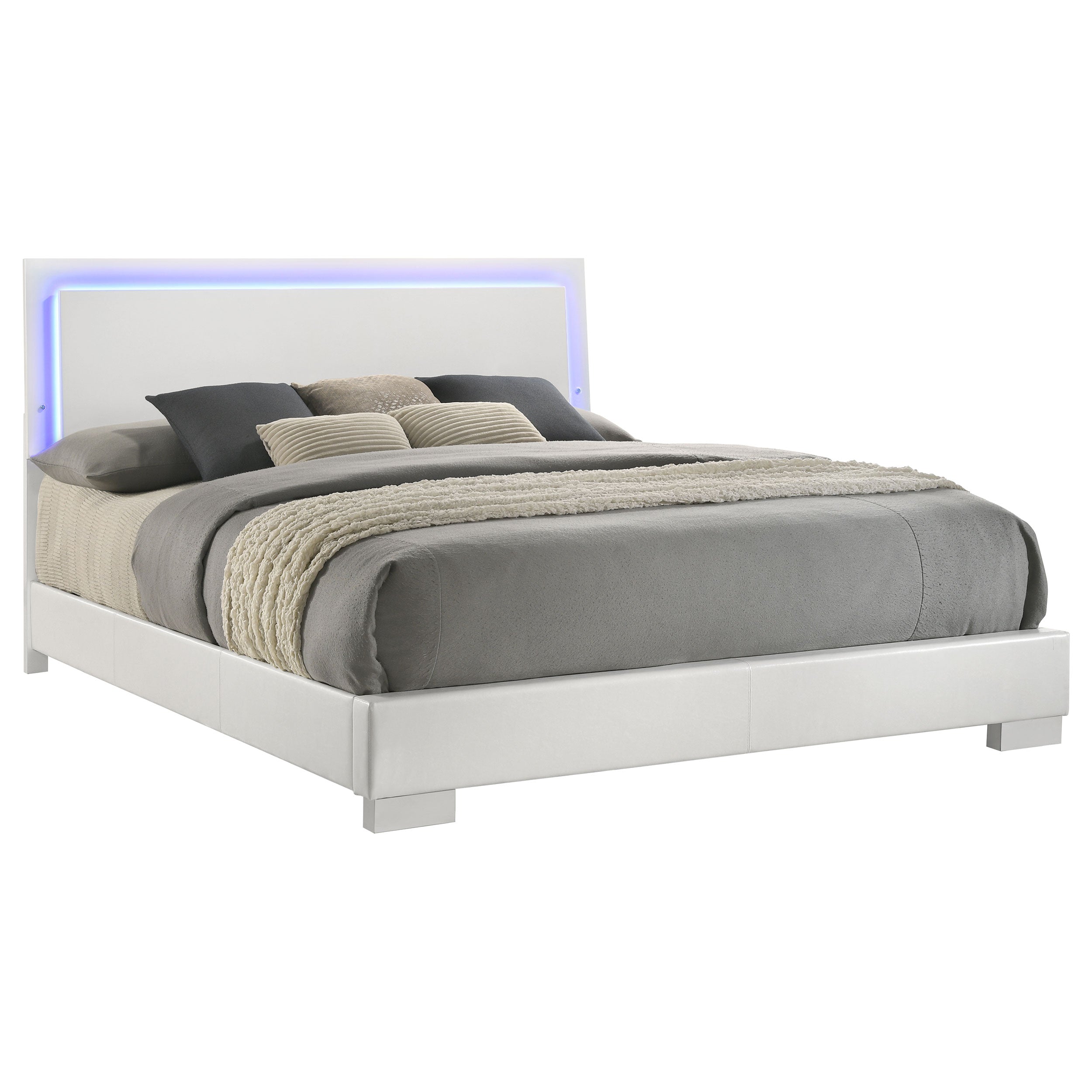 Felicity Wood Eastern King LED Panel Bed White High Gloss — view 3