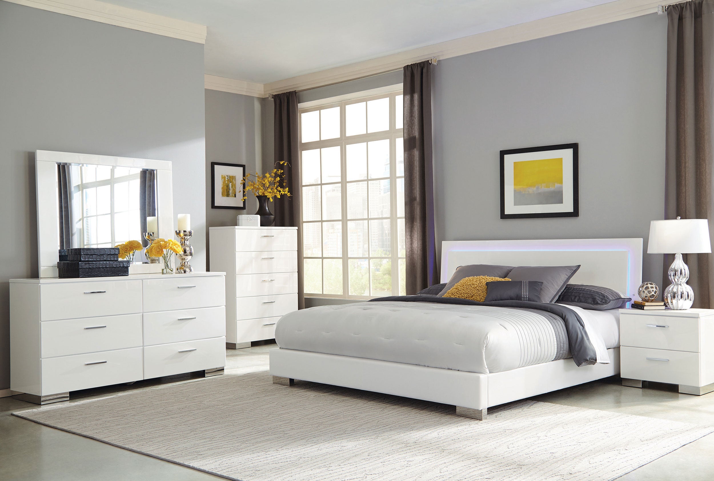 Felicity Wood Eastern King LED Panel Bed White High Gloss — view 9