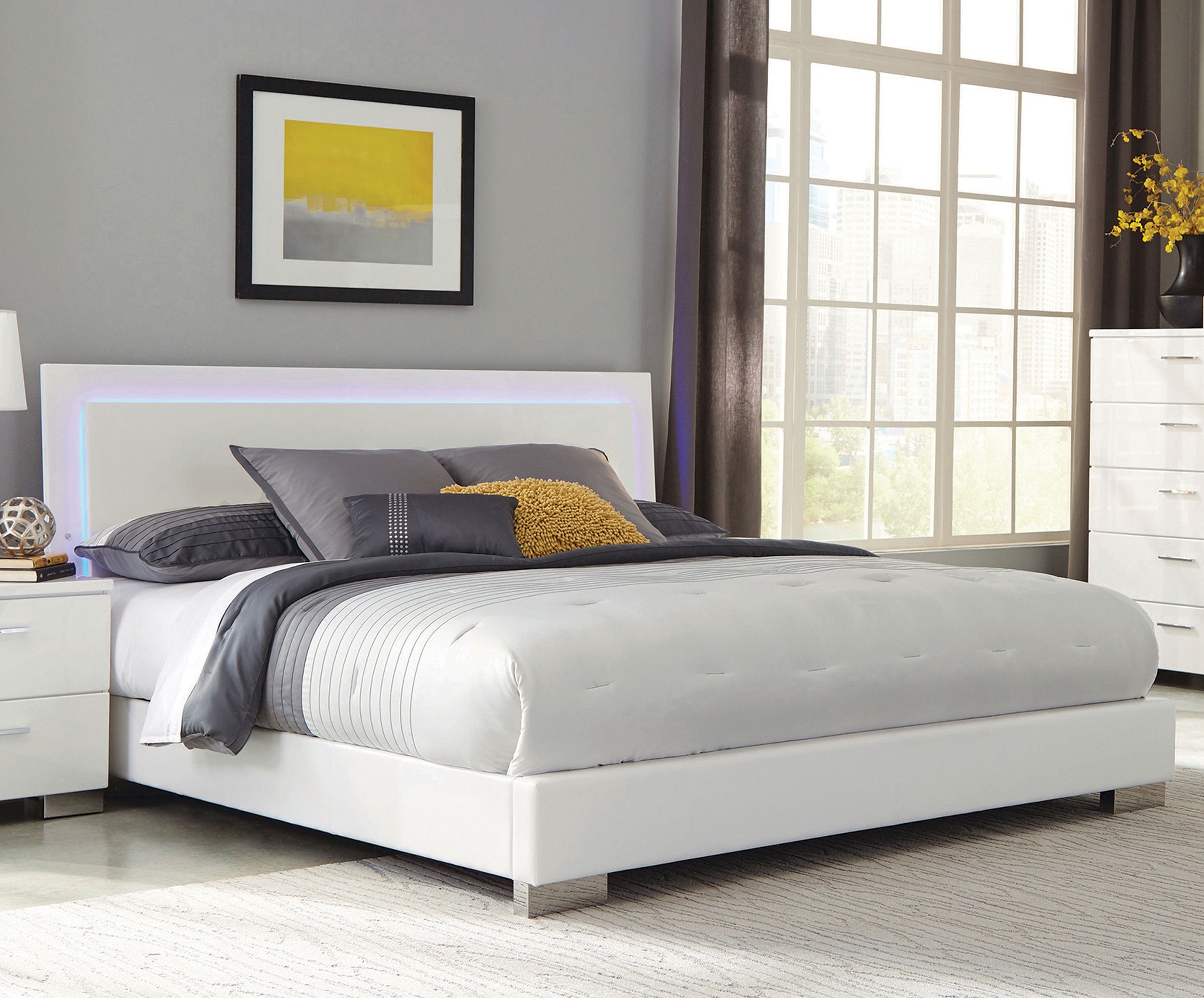 Felicity Wood California King LED Panel Bed White High Gloss — view 2