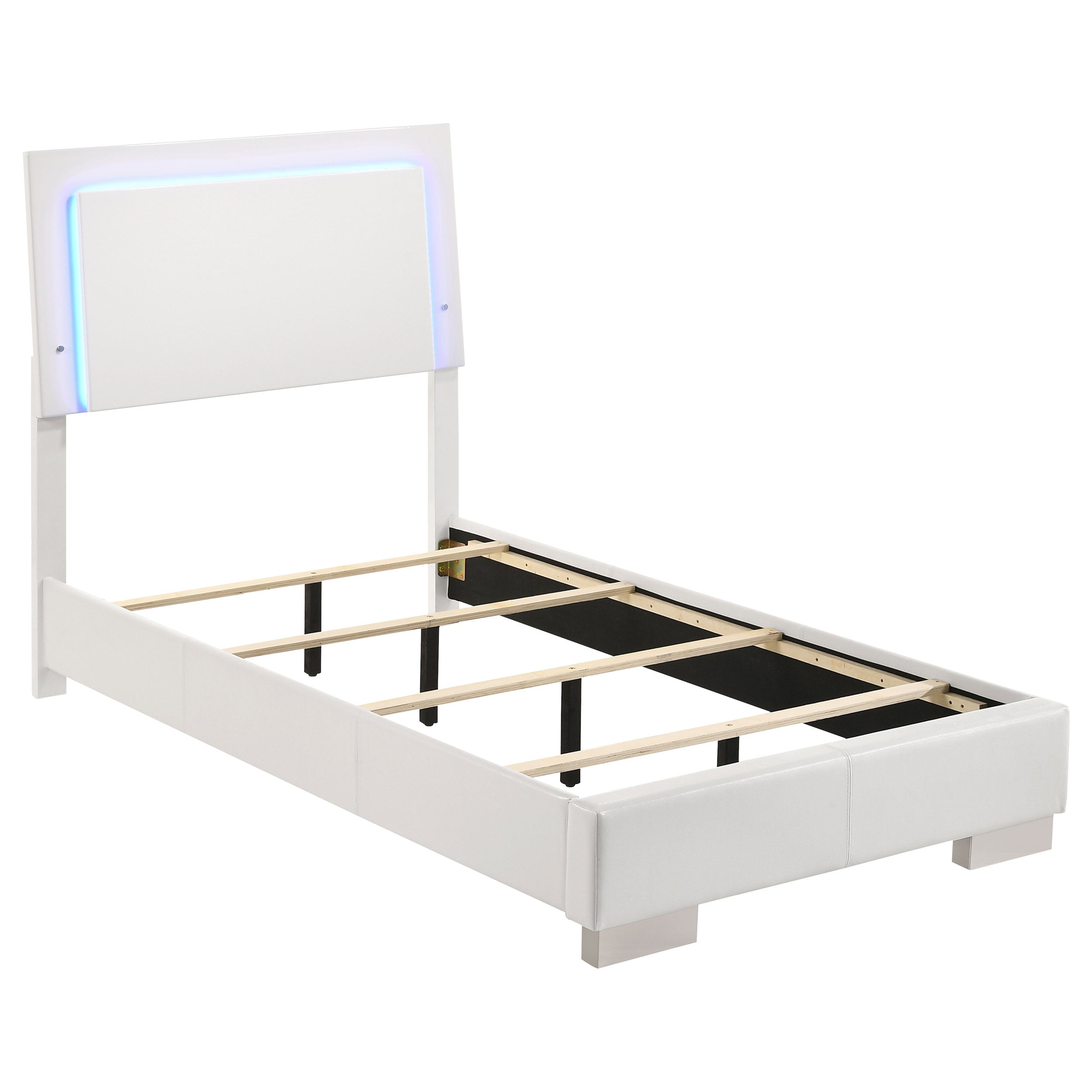 Felicity Wood Twin LED Panel Bed White High Gloss — view 1