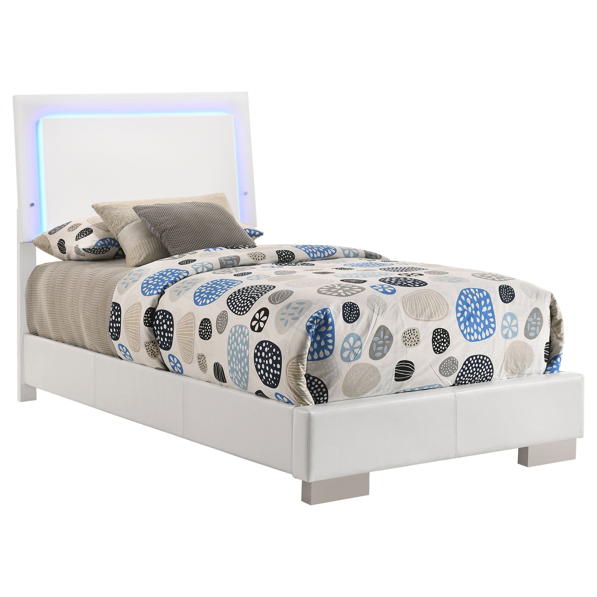Felicity Wood Twin LED Panel Bed White High Gloss — view 3