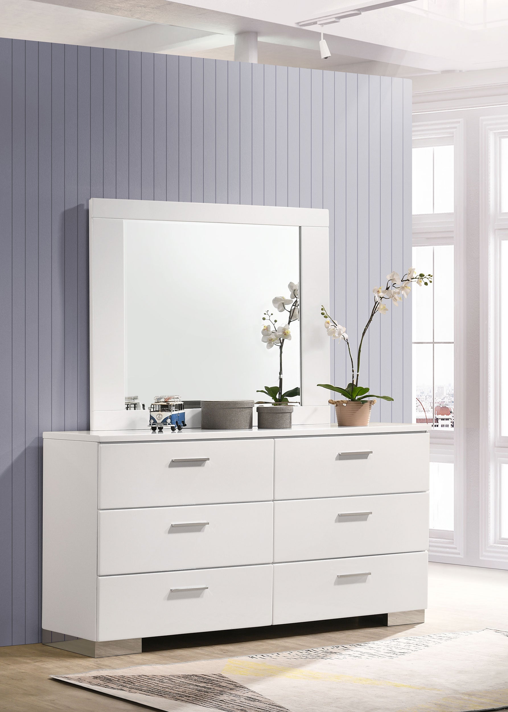 Felicity 6-drawer Wood Dresser with Mirror White High Gloss — view 2