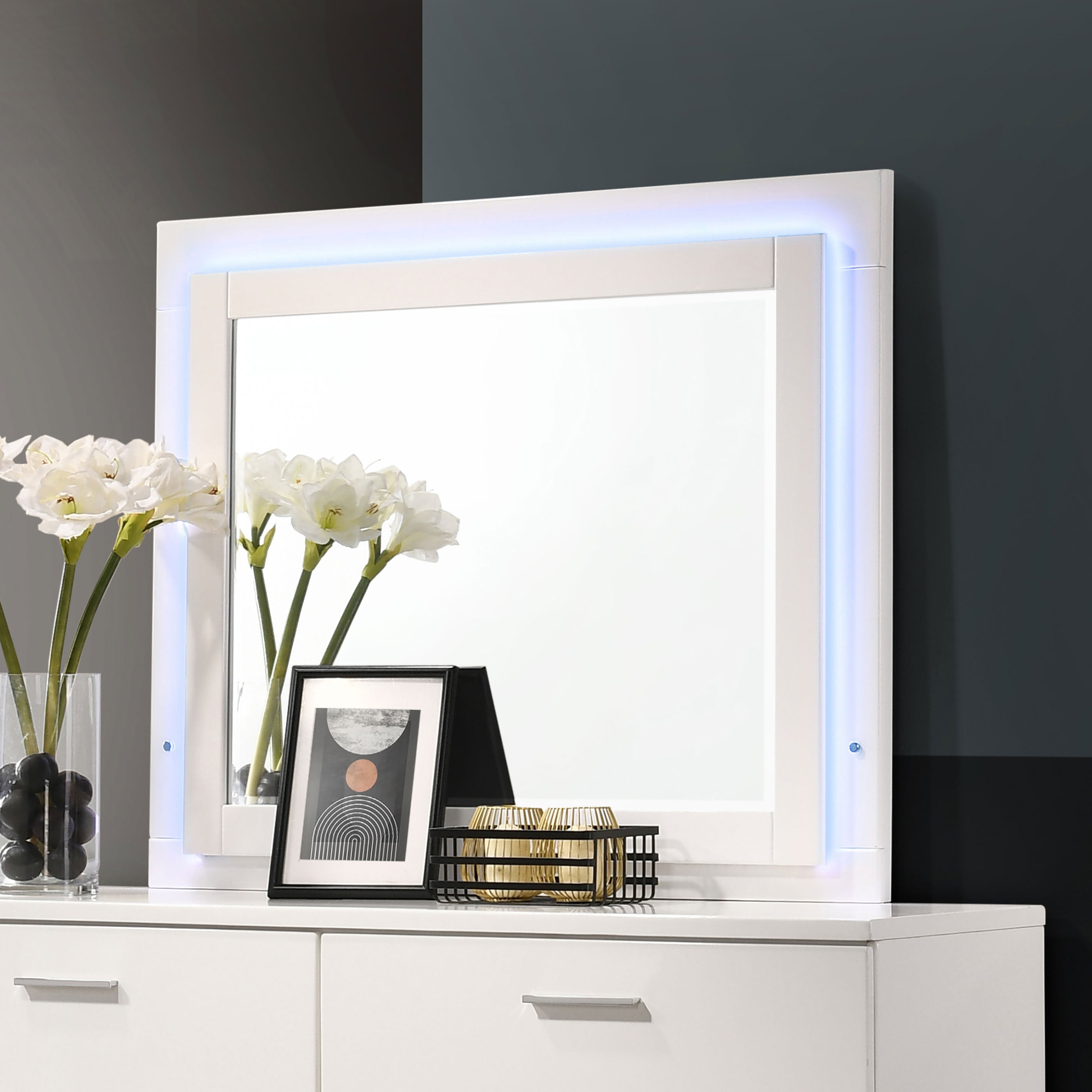 Felicity Wood LED Dresser Mirror White High Gloss — view 2
