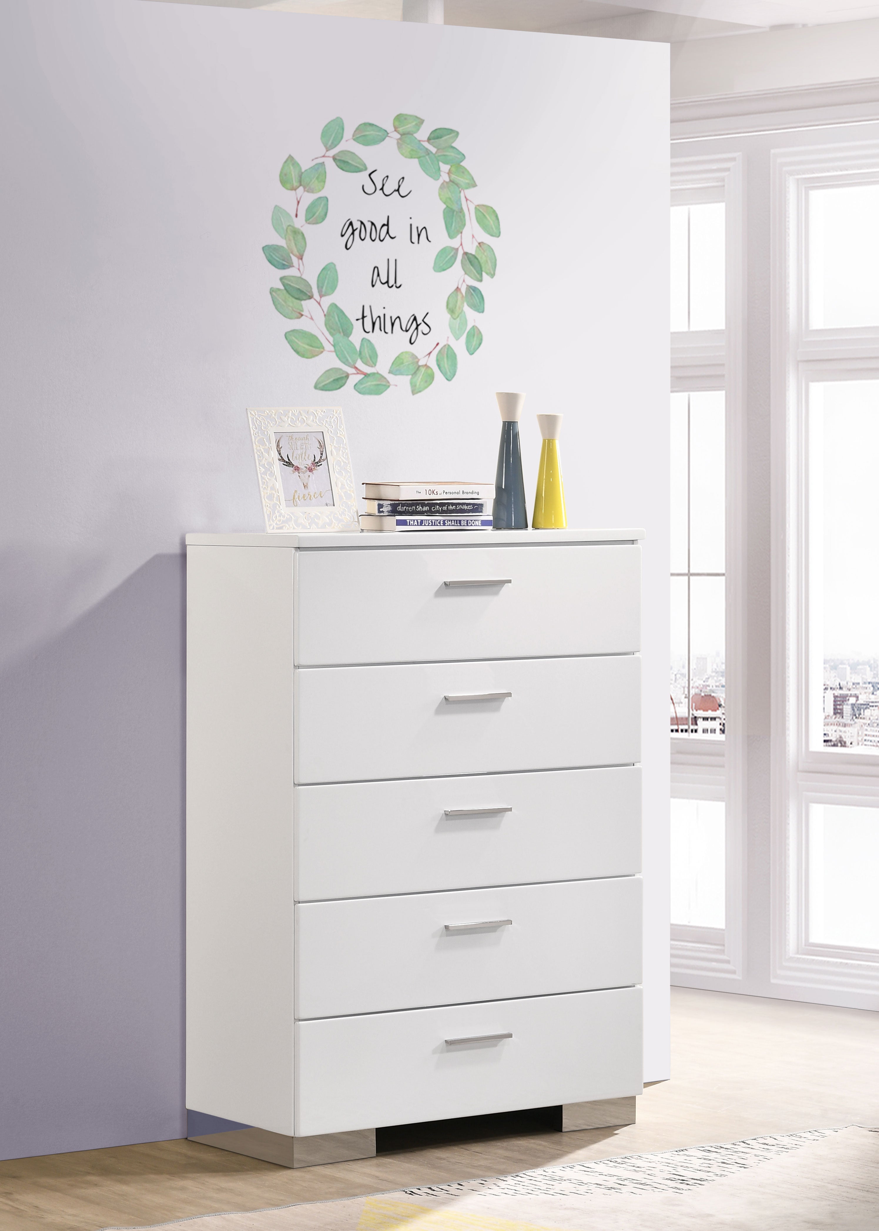 Felicity 5-drawer Bedroom Chest White High Gloss — view 2