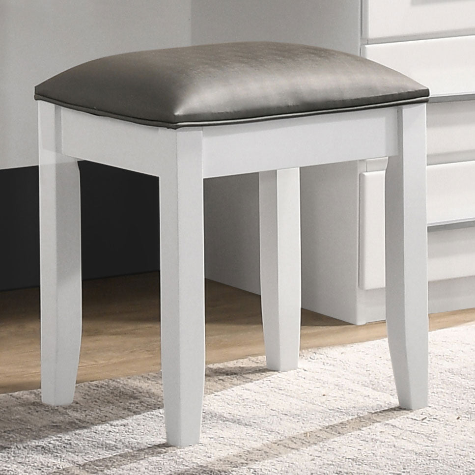 Felicity Upholstered Vanity Stool Metallic and Glossy White — view 2