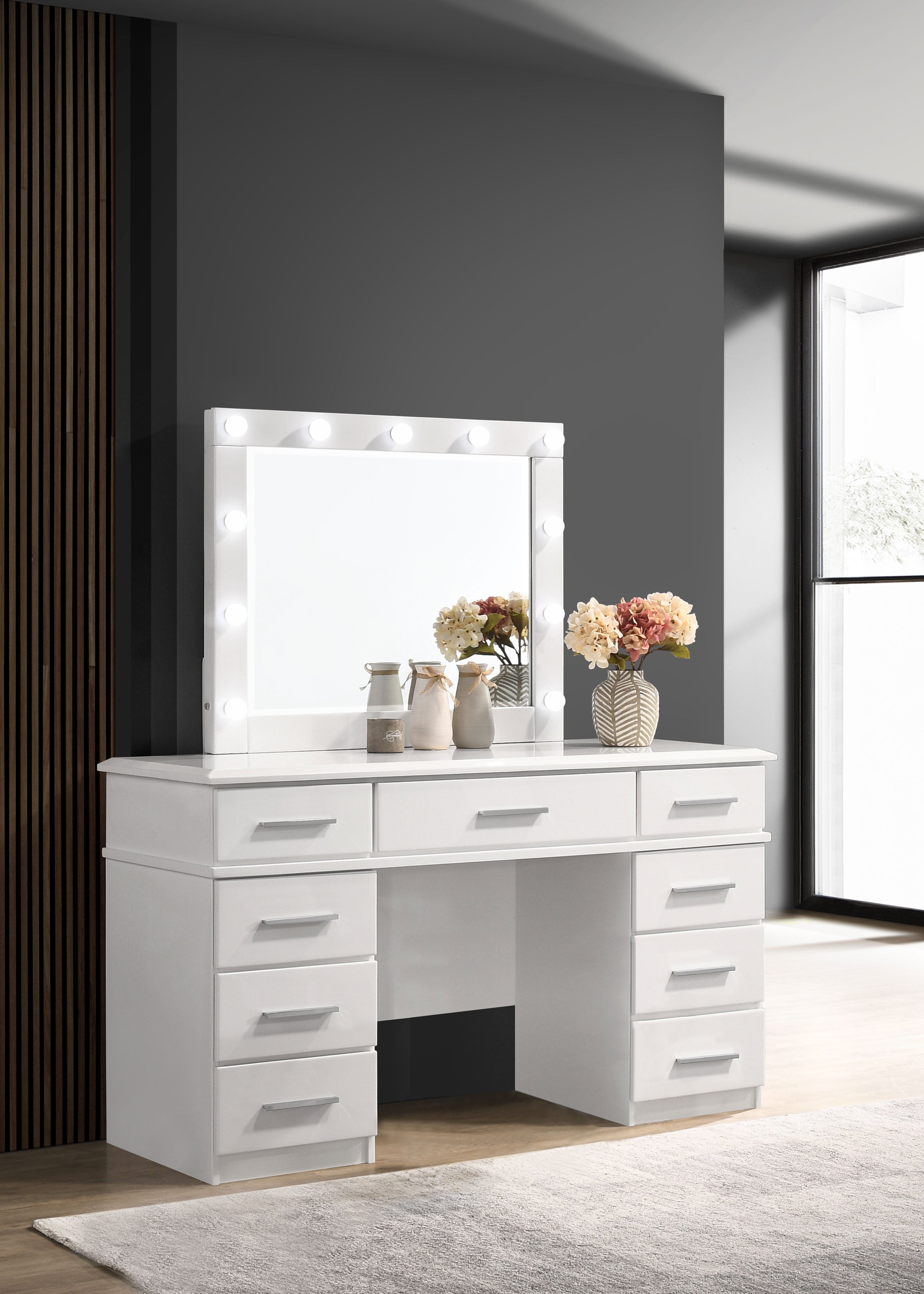 Felicity 9-drawer Vanity Table Lighted Mirror Glossy White — view 2
