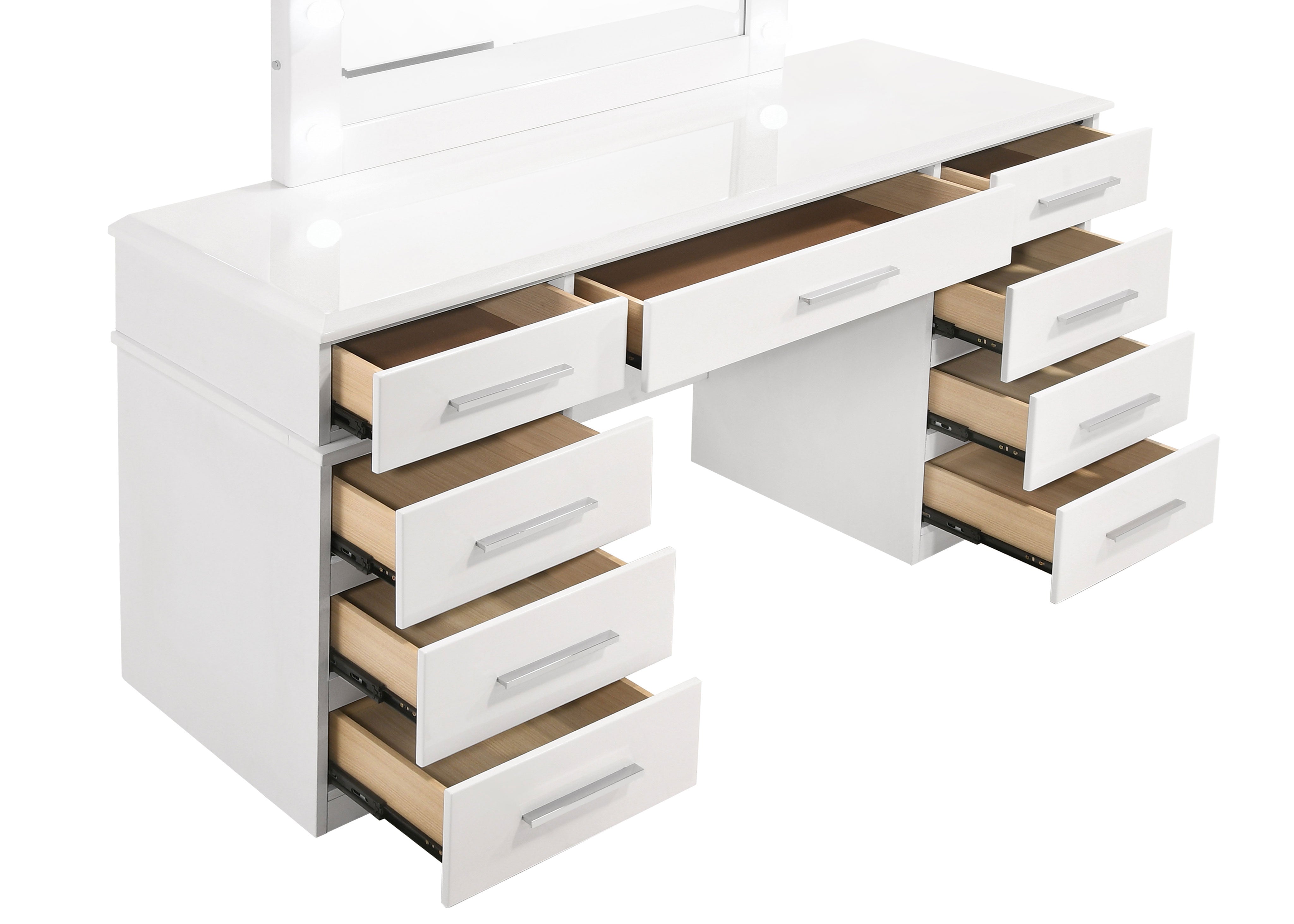 Felicity 9-drawer Vanity Table Lighted Mirror Glossy White — view 3