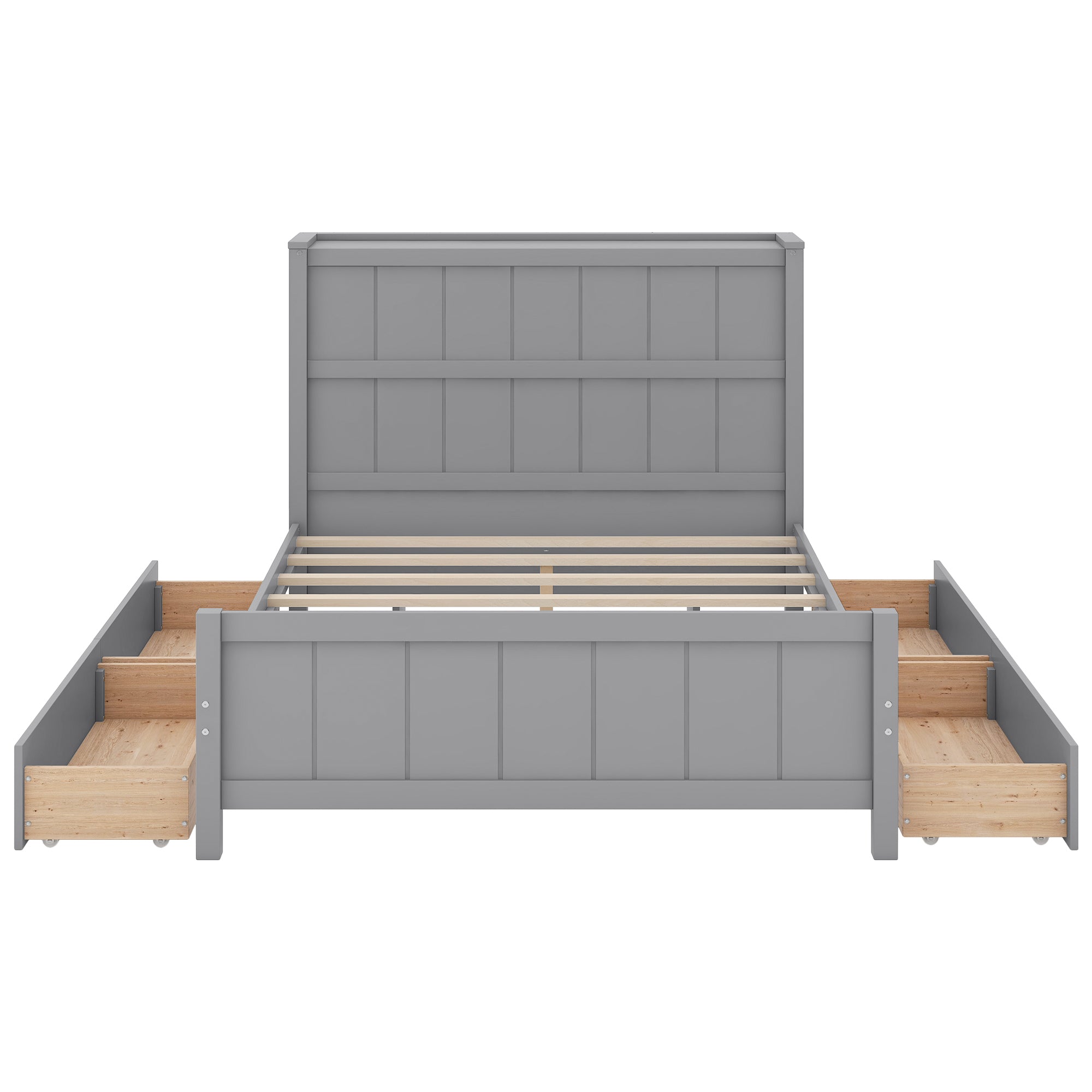 Full Size Platform Bed with Drawers and Storage Shelves, Gray - Atlantic Fine Furniture Melbourne FL