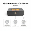 Volon - Rectangular Fire Pit Table, Propane Powered, 50,000 BTU - Light Gray