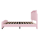 Upholstered Platform Bed & Curve Shaped And Height Adjustable Headboard, LED Light Strips