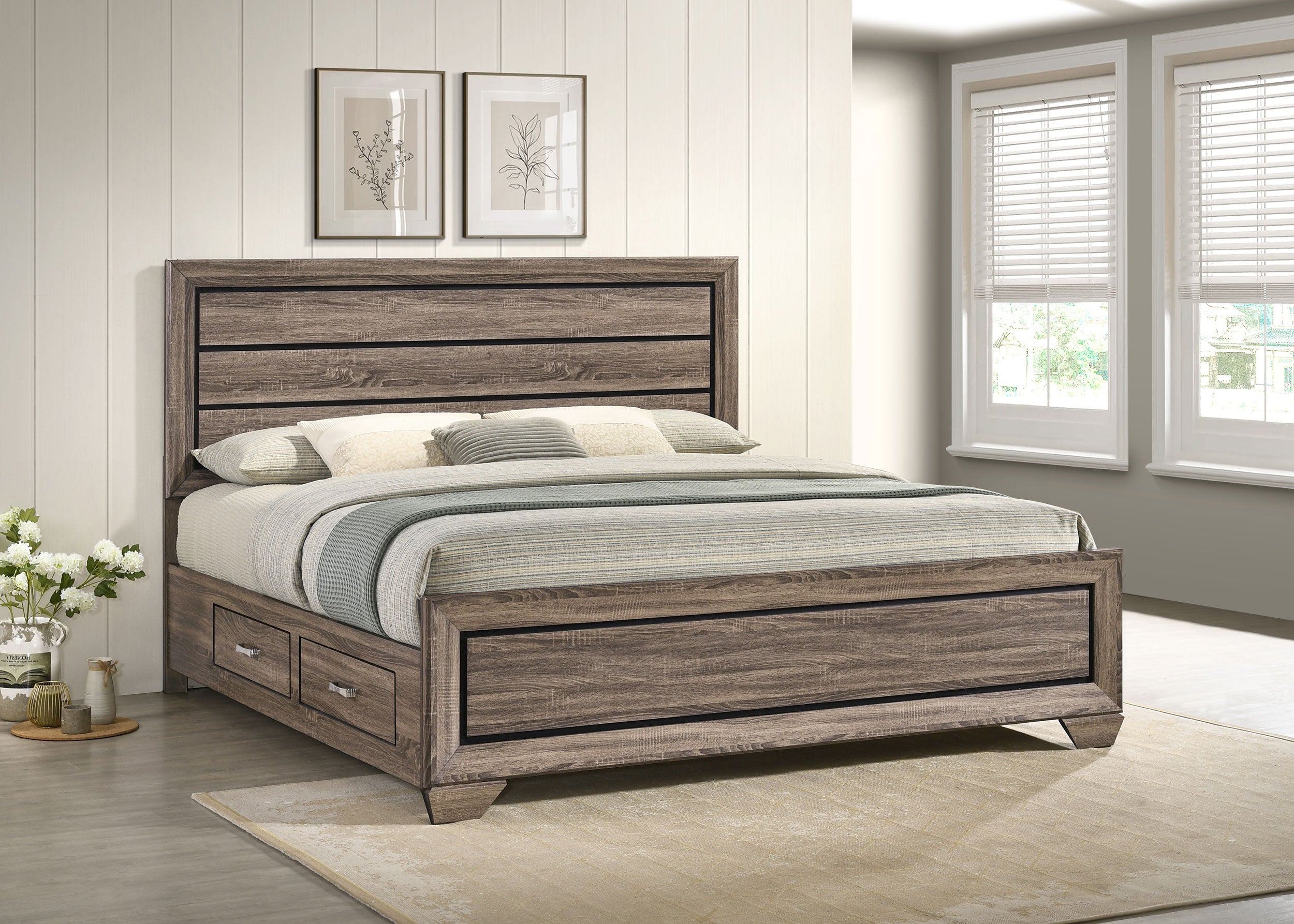 Kauffman Wood Eastern King Storage Panel Bed Washed Taupe — view 2