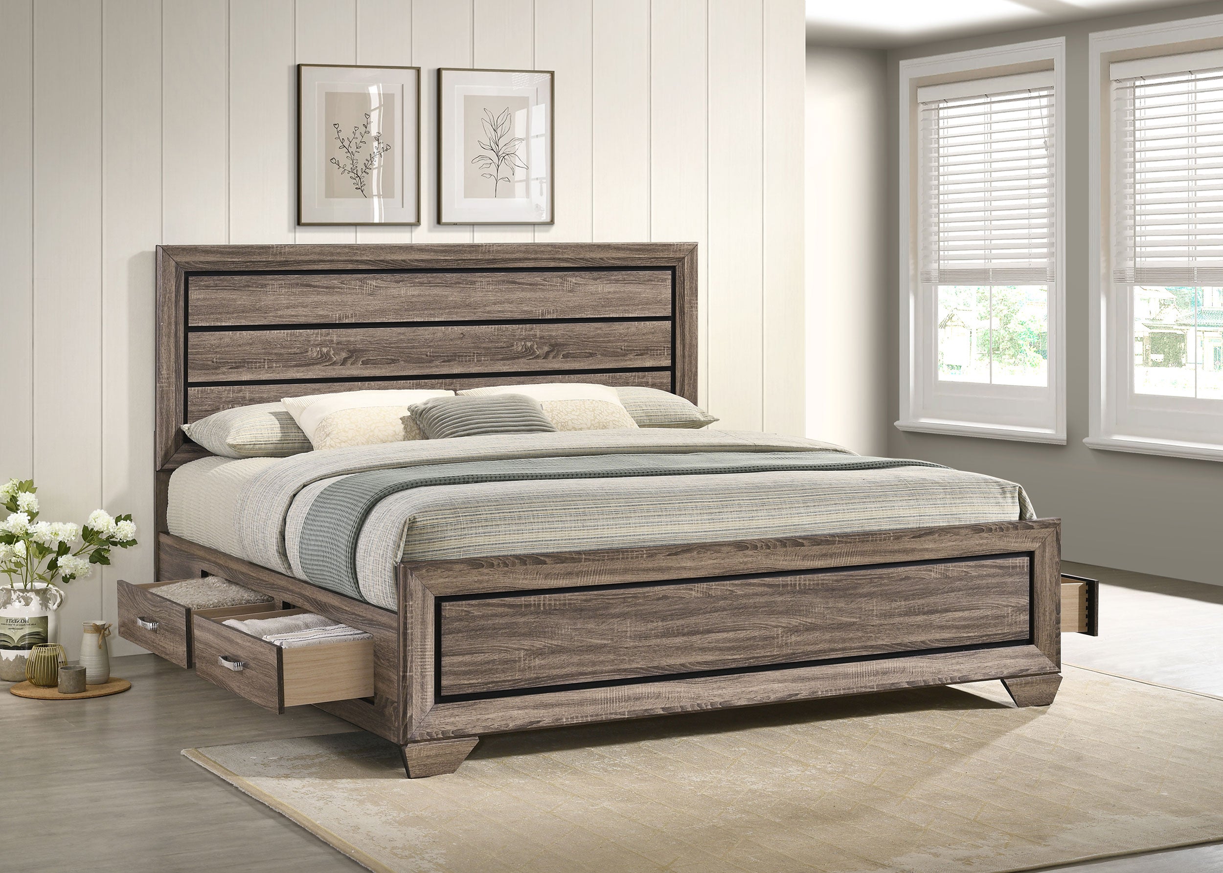 Kauffman Wood Eastern King Storage Panel Bed Washed Taupe — view 3