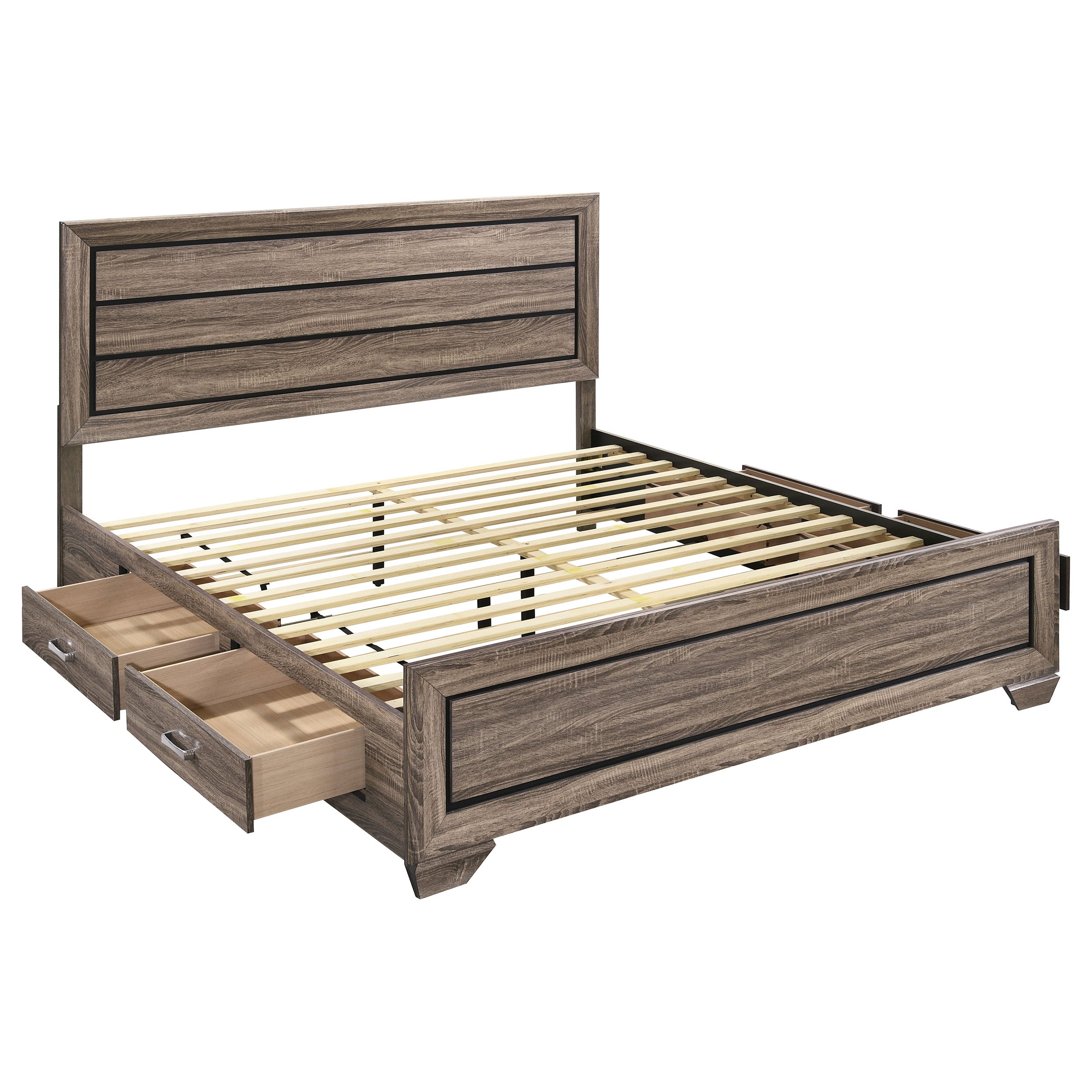 Kauffman Wood Eastern King Storage Panel Bed Washed Taupe — view 1