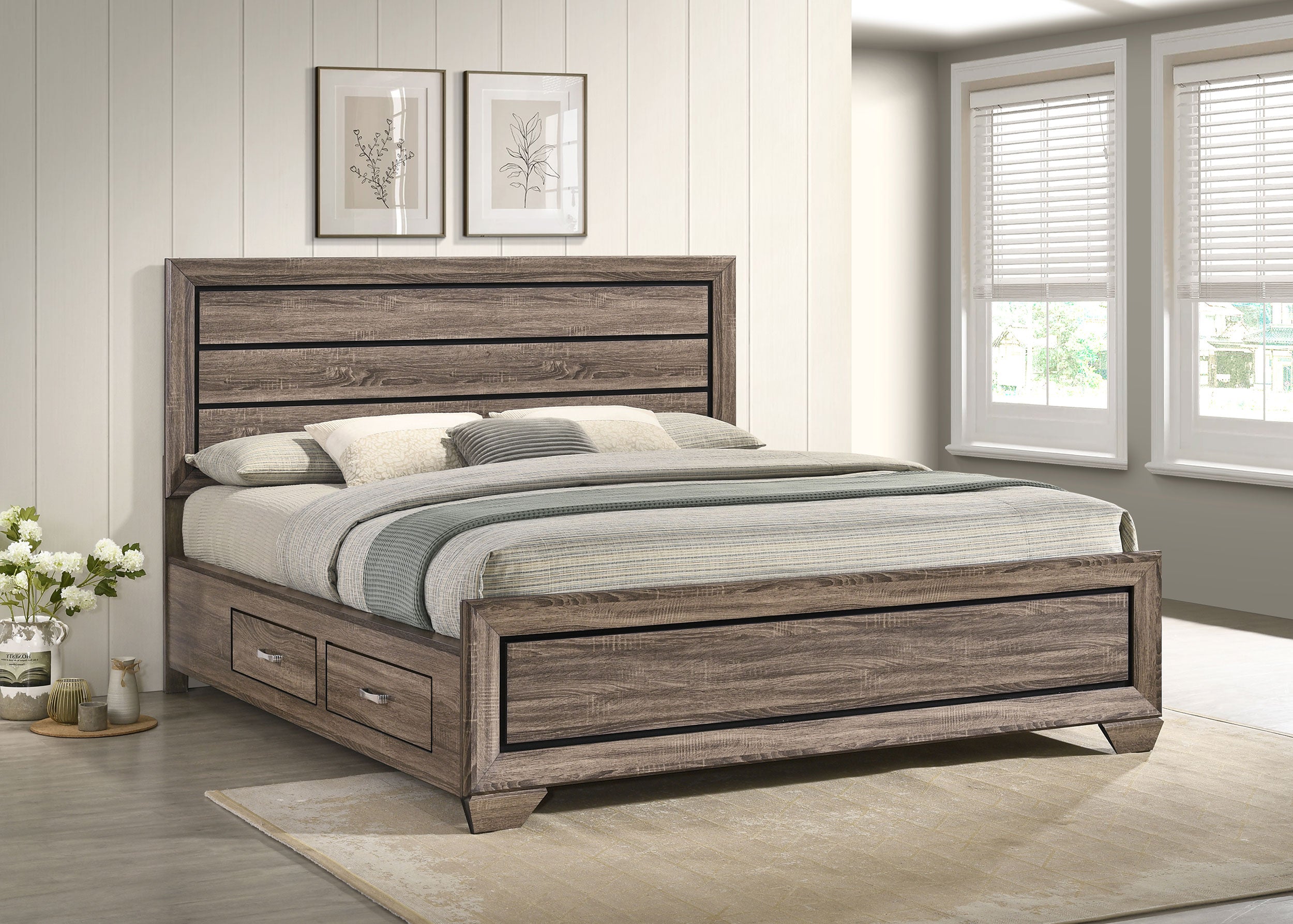 Kauffman Wood California King Storage Panel Bed Washed Taupe — view 2