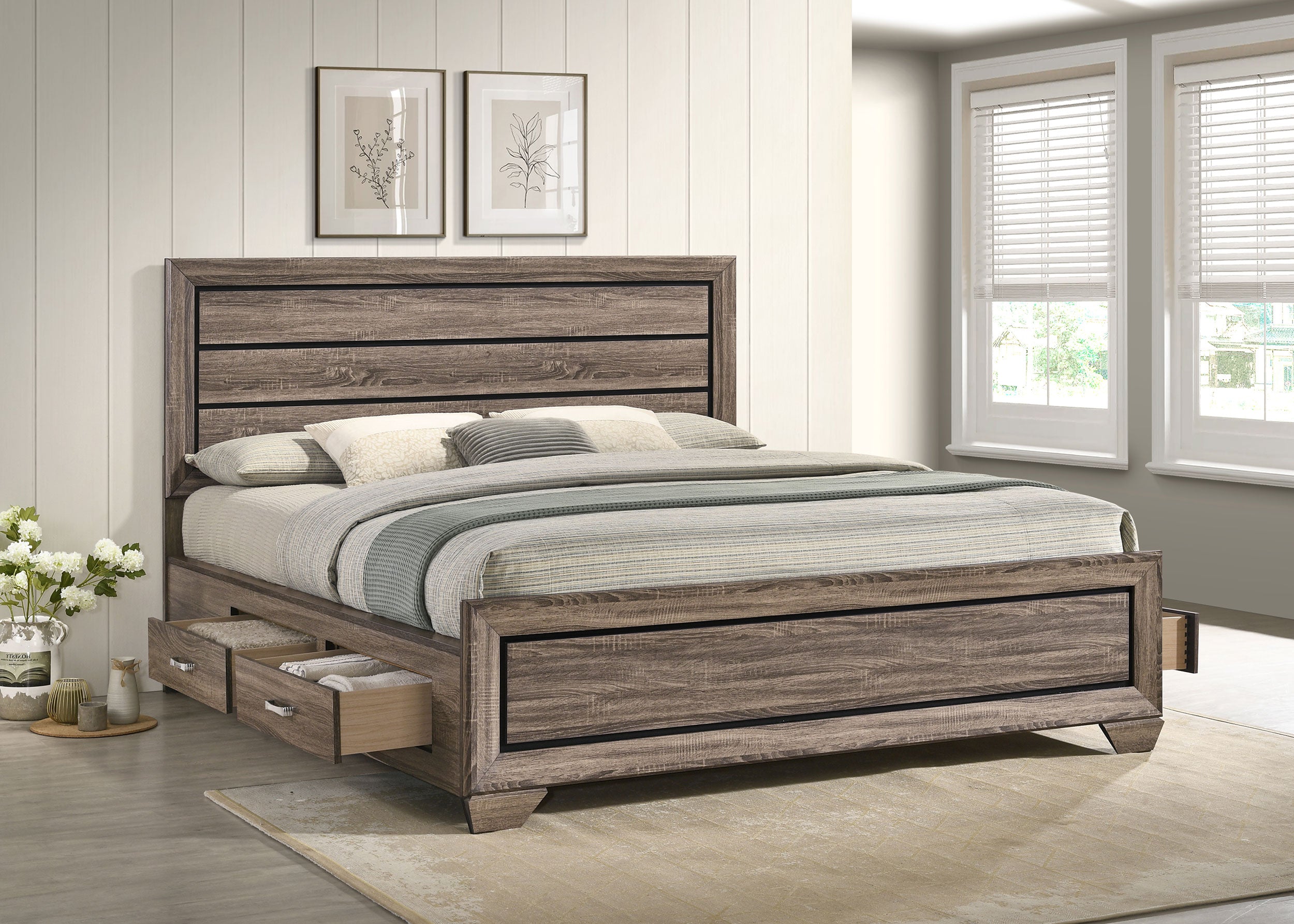 Kauffman Wood California King Storage Panel Bed Washed Taupe — view 3