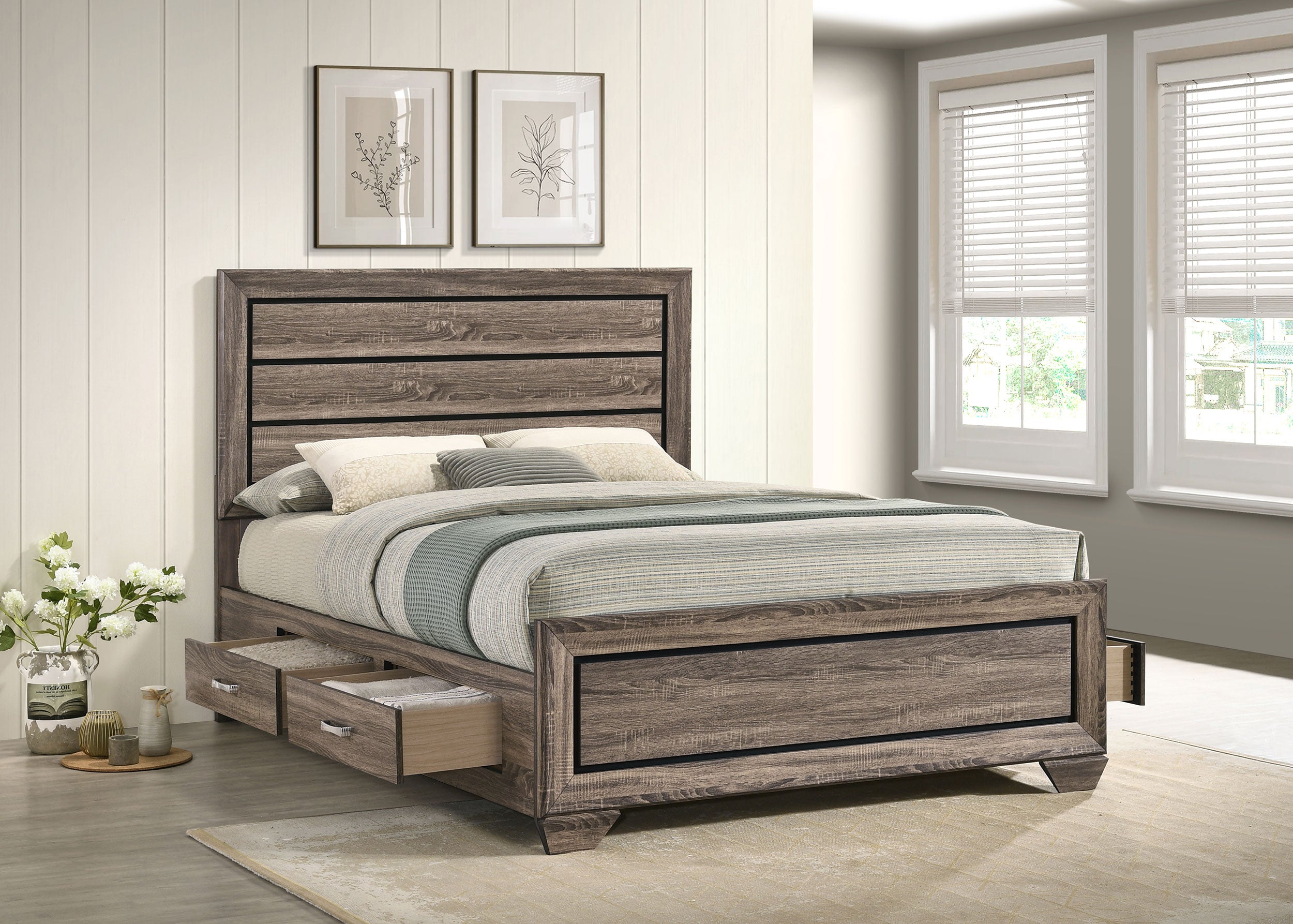 Kauffman Wood Queen Storage Panel Bed Washed Taupe — view 3