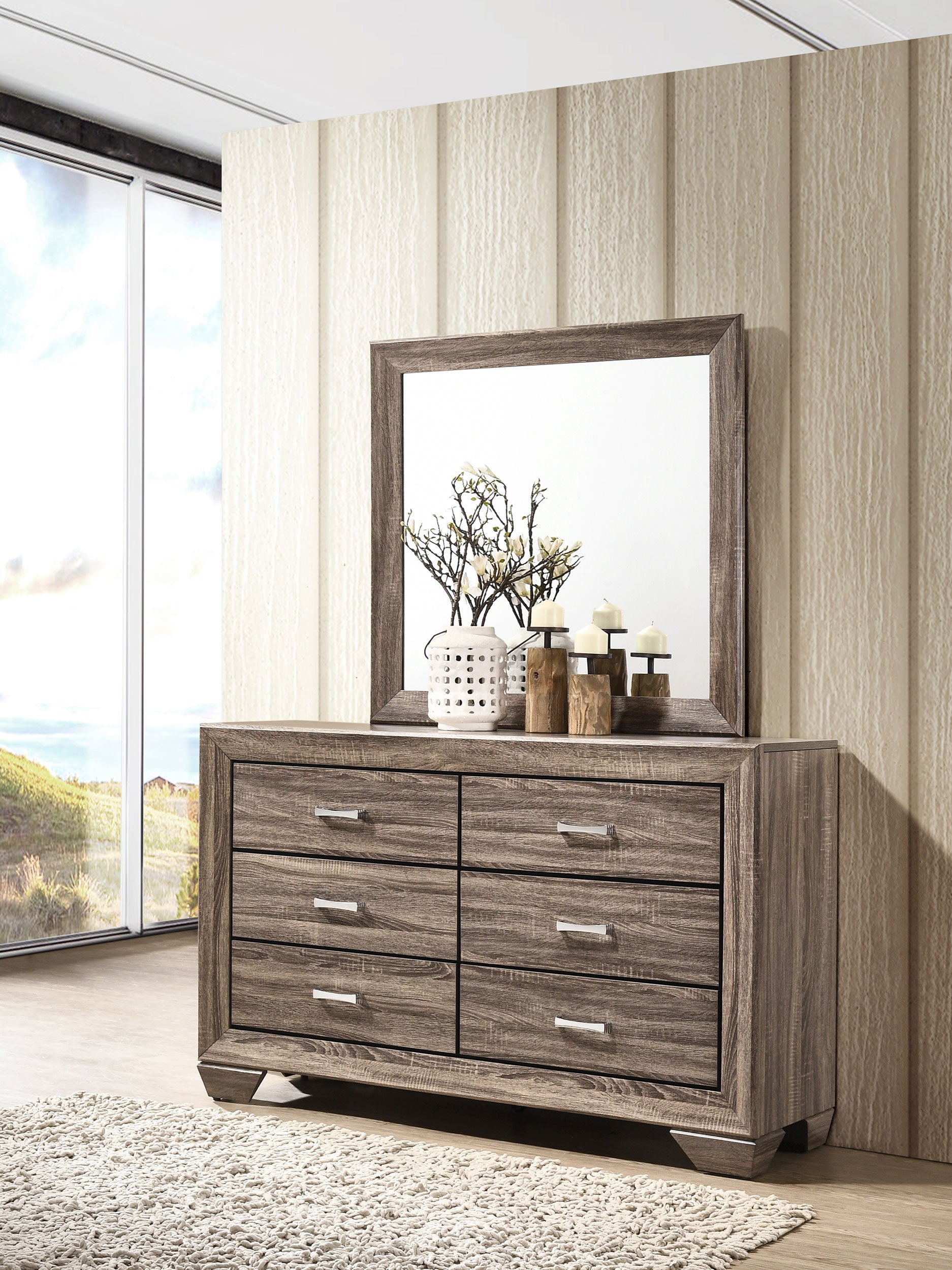 Kauffman 6-drawer Dresser with Mirror Washed Taupe — view 2