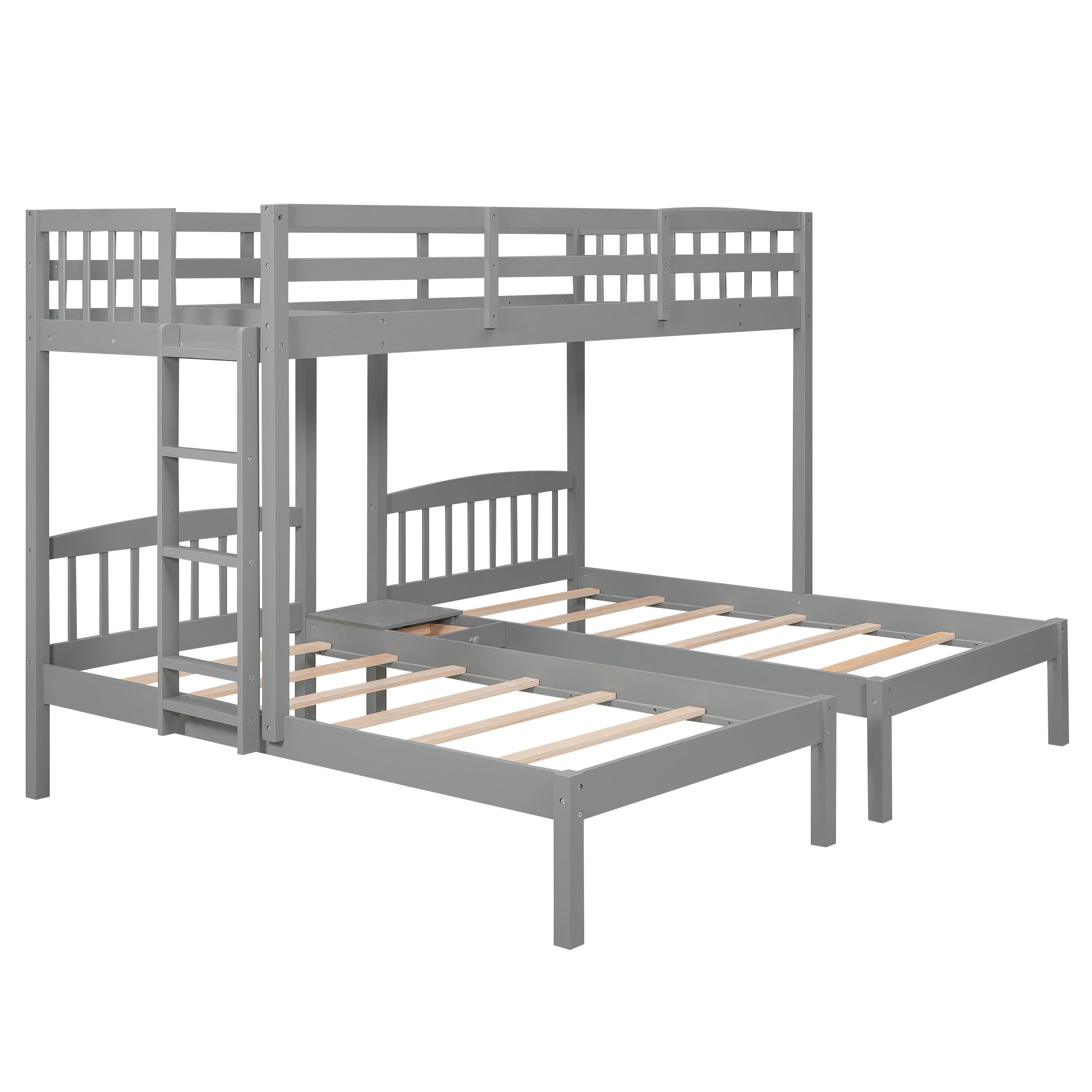 Twin over Twin & Twin Bunk Bed with Built-in Middle Drawer, Gray - Atlantic Fine Furniture Melbourne FL