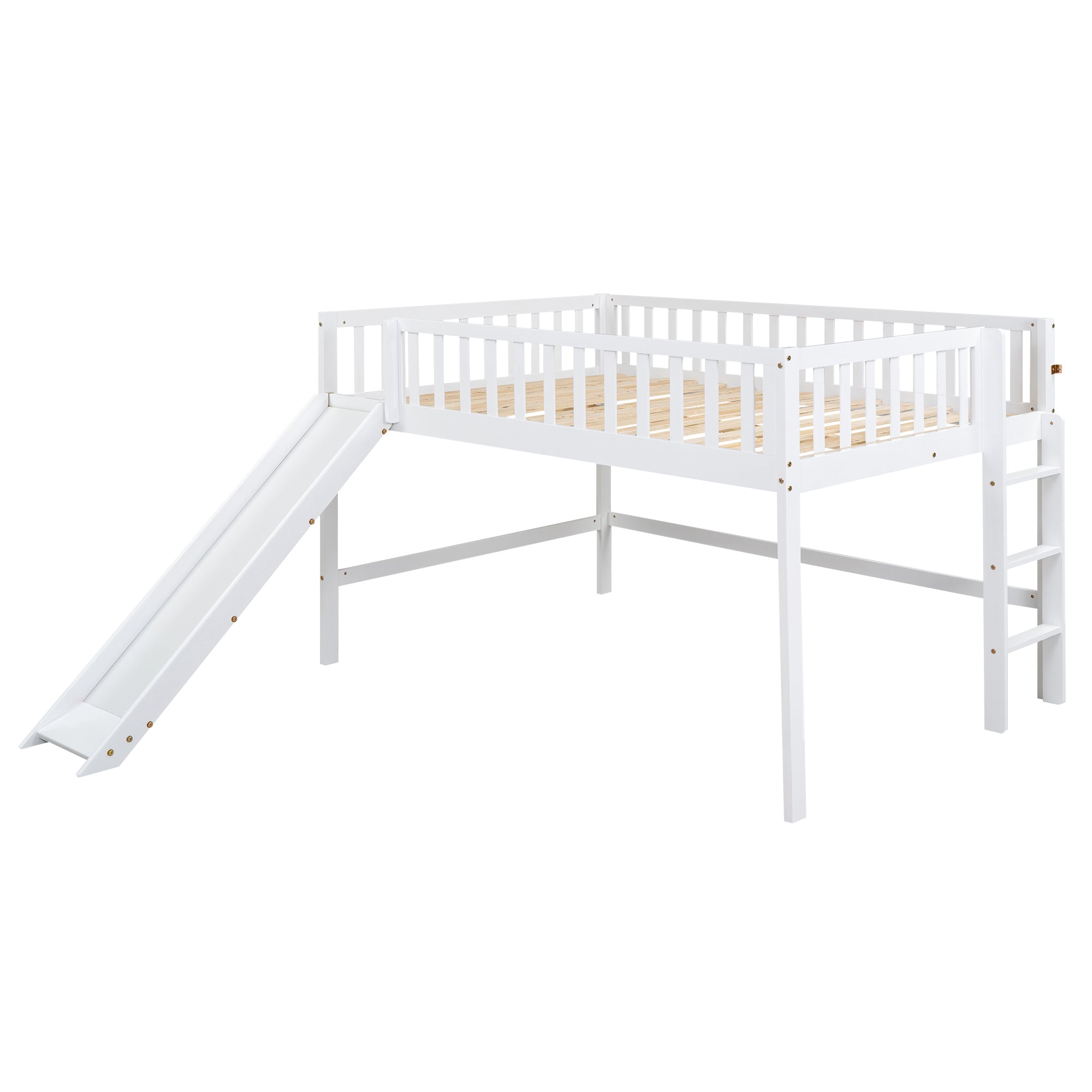 Full Size Low Loft Bed with Ladder and Slide,White - Atlantic Fine Furniture Melbourne FL