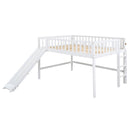 Full Size Low Loft Bed with Ladder and Slide,White